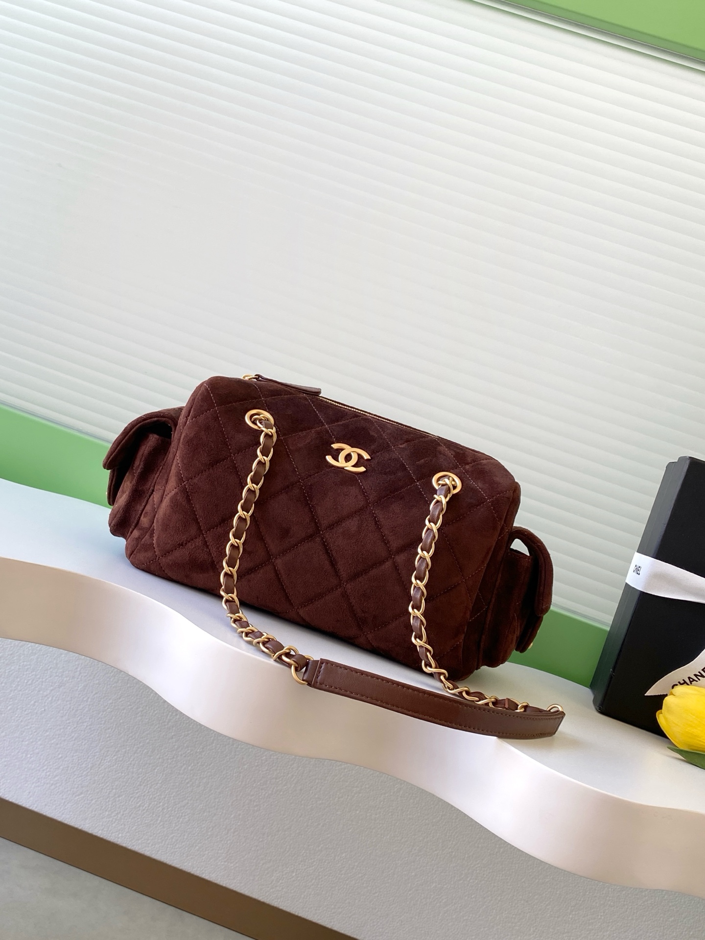 Chanel 25K Brown Suede Bowling Bag with Gold-Tone Hardware - AS5792