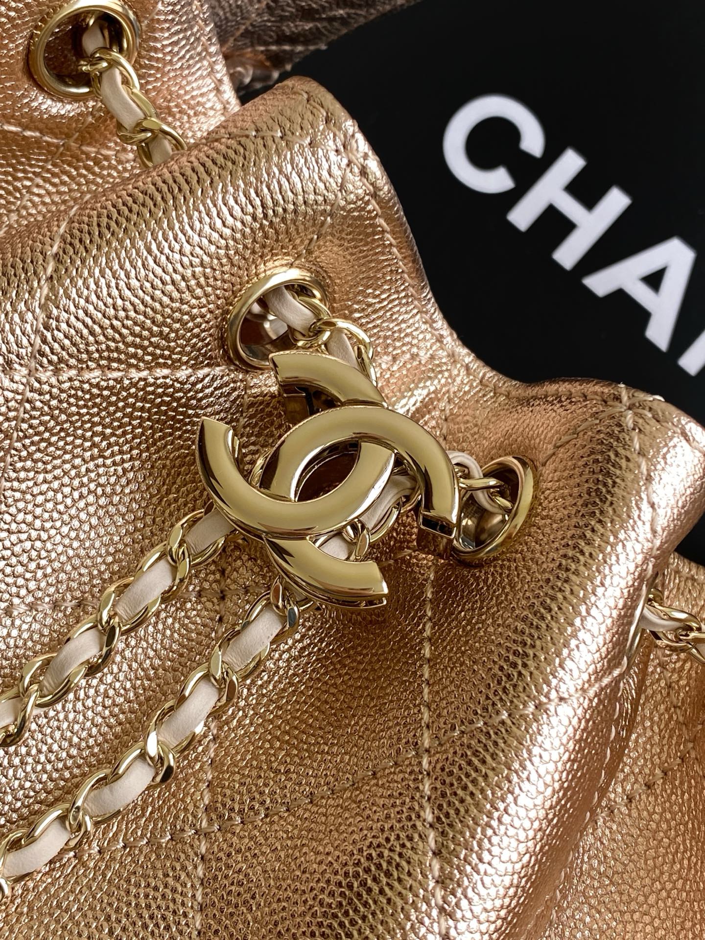 Chanel Drawstring Hobo Metallic rose gold shoulder everyday