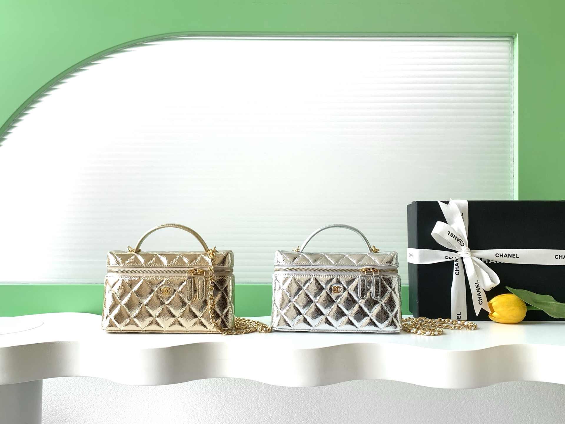 Chanel Vanity Case Metallic Silver crossbody everyday