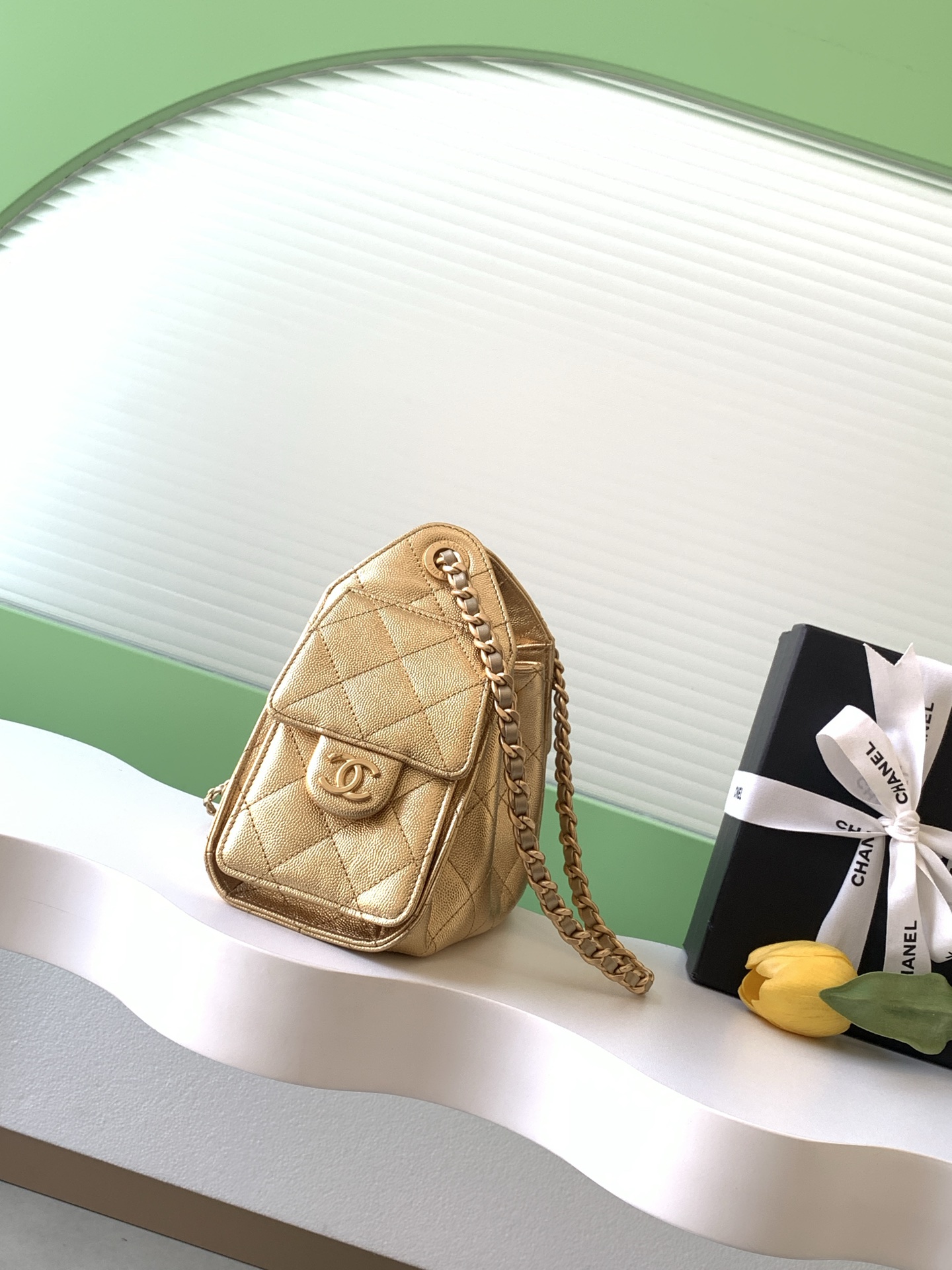Chanel Drawstring Hobo Metallic gold shoulder everyday