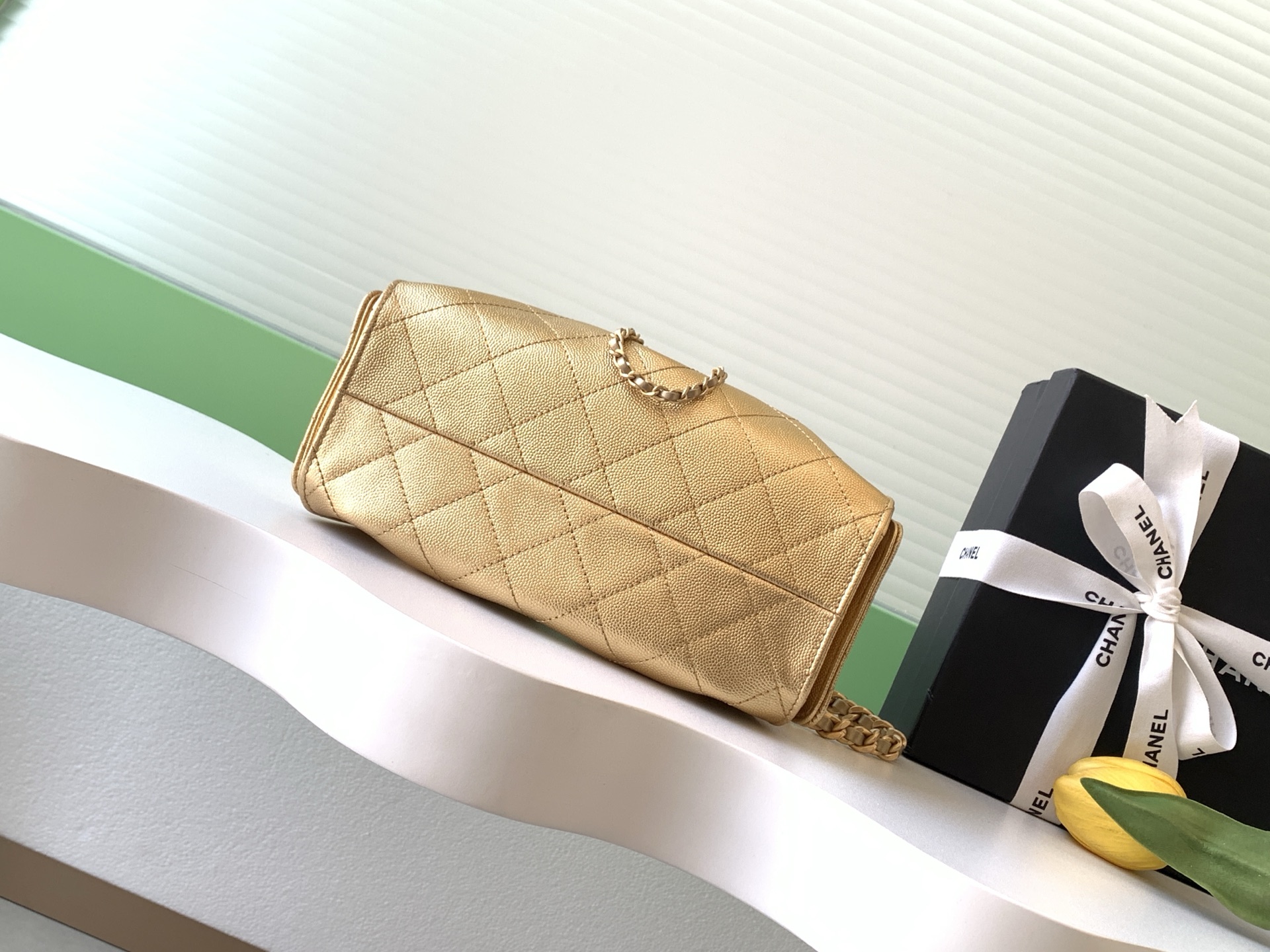 Chanel Drawstring Hobo Metallic gold shoulder everyday
