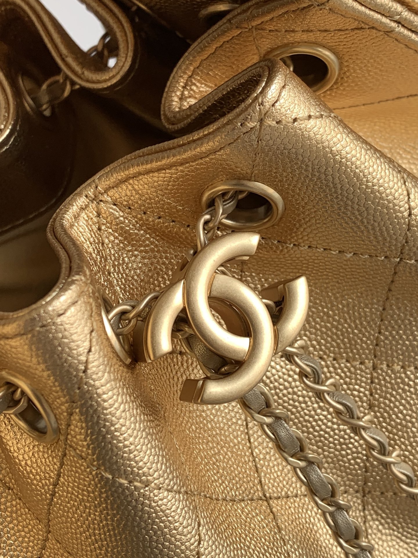 Chanel Drawstring Hobo Metallic gold shoulder everyday