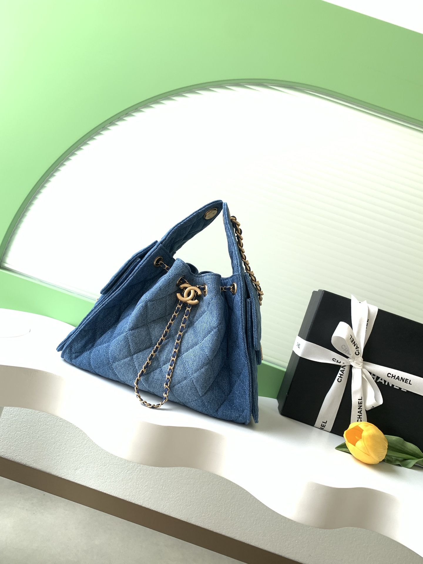 Chanel Style Blue Leather Hobo Bag Lookbook Reference image 1