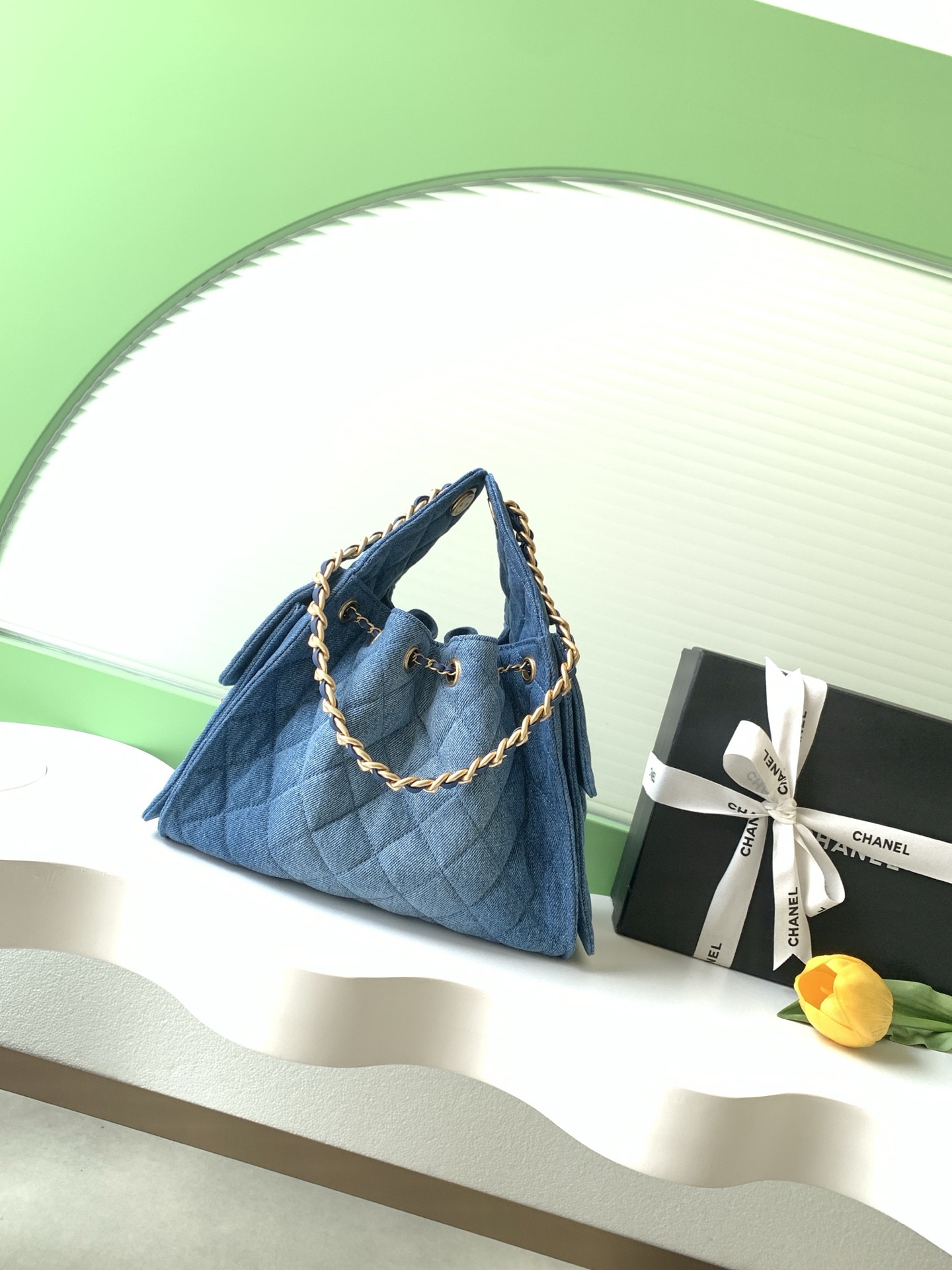 Chanel Style Blue Leather Hobo Bag style reference detail image 3 from source 770368