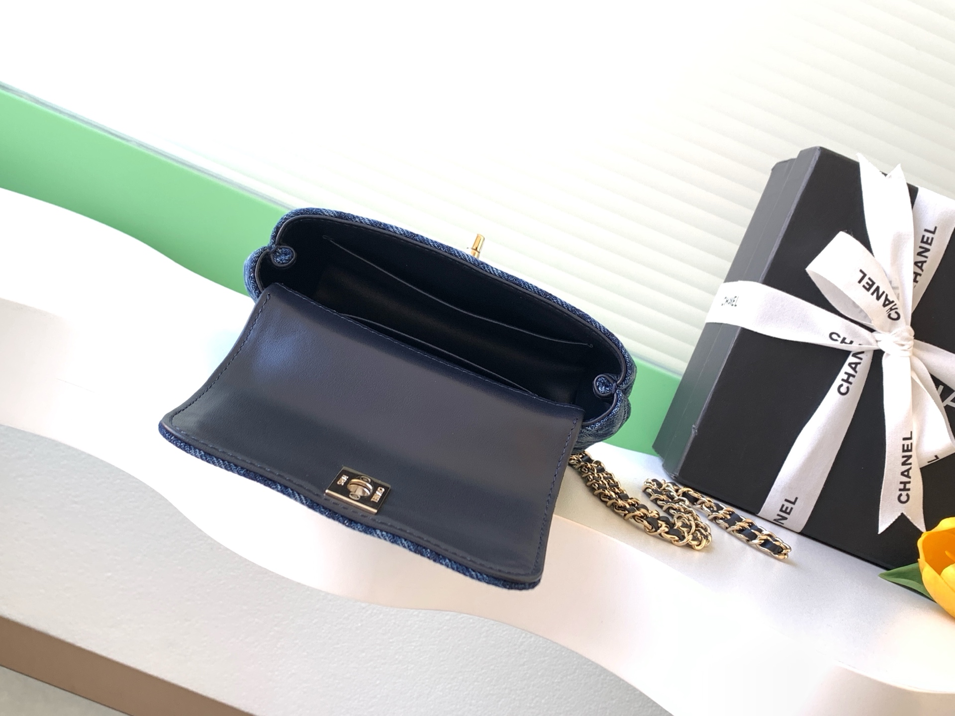 Chanel Style Blue Denim Top Handle Bag style reference detail image 8 from source 770393