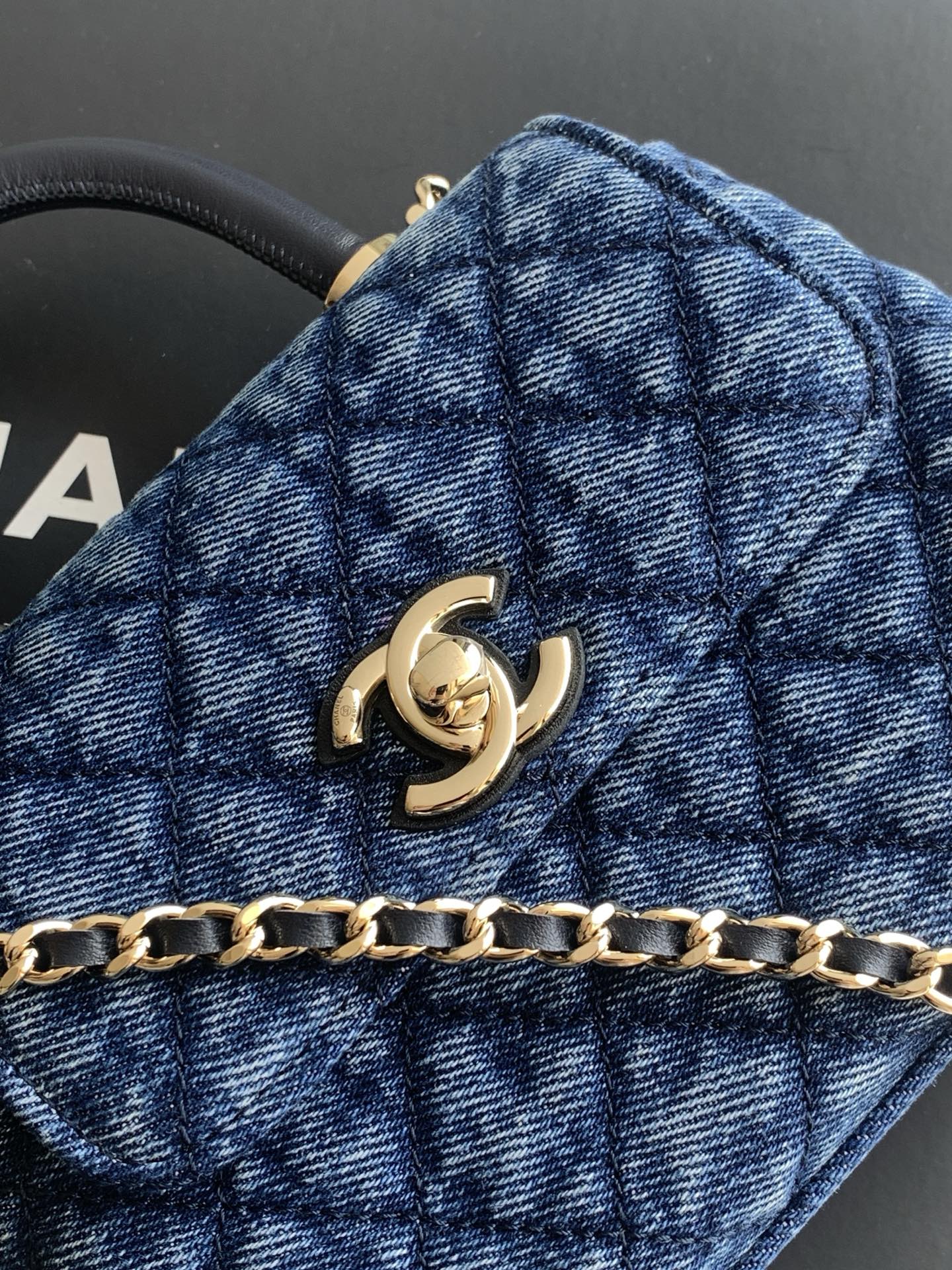 Chanel Style Blue Denim Top Handle Bag style reference detail image 5 from source 770393