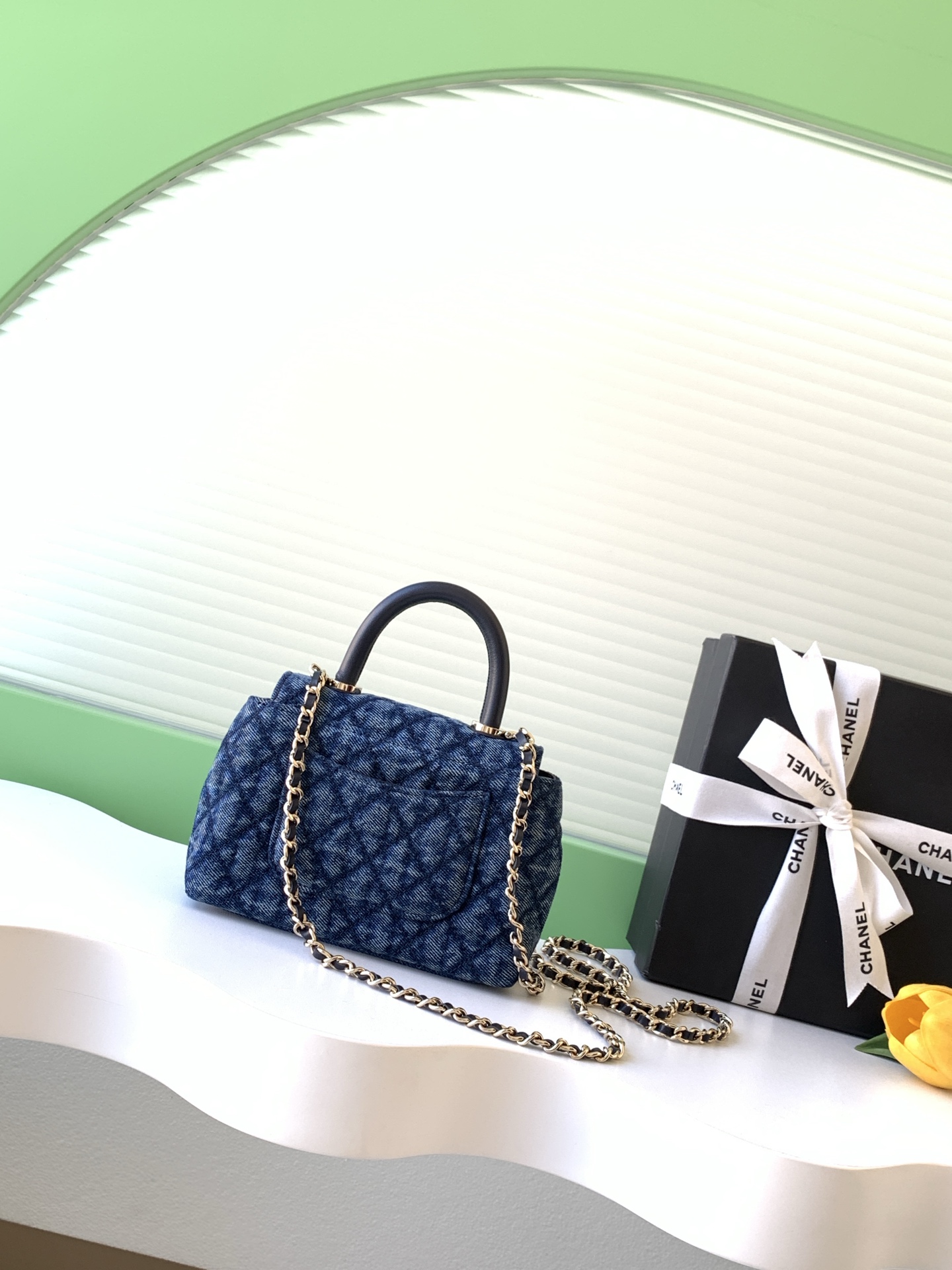 Chanel Style Blue Denim Top Handle Bag style reference detail image 3 from source 770393