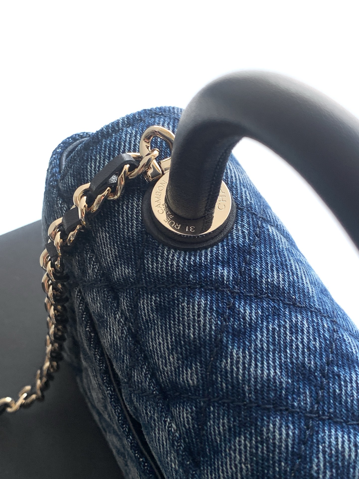 Chanel Style Blue Denim Top Handle Bag style reference detail image 6 from source 770393