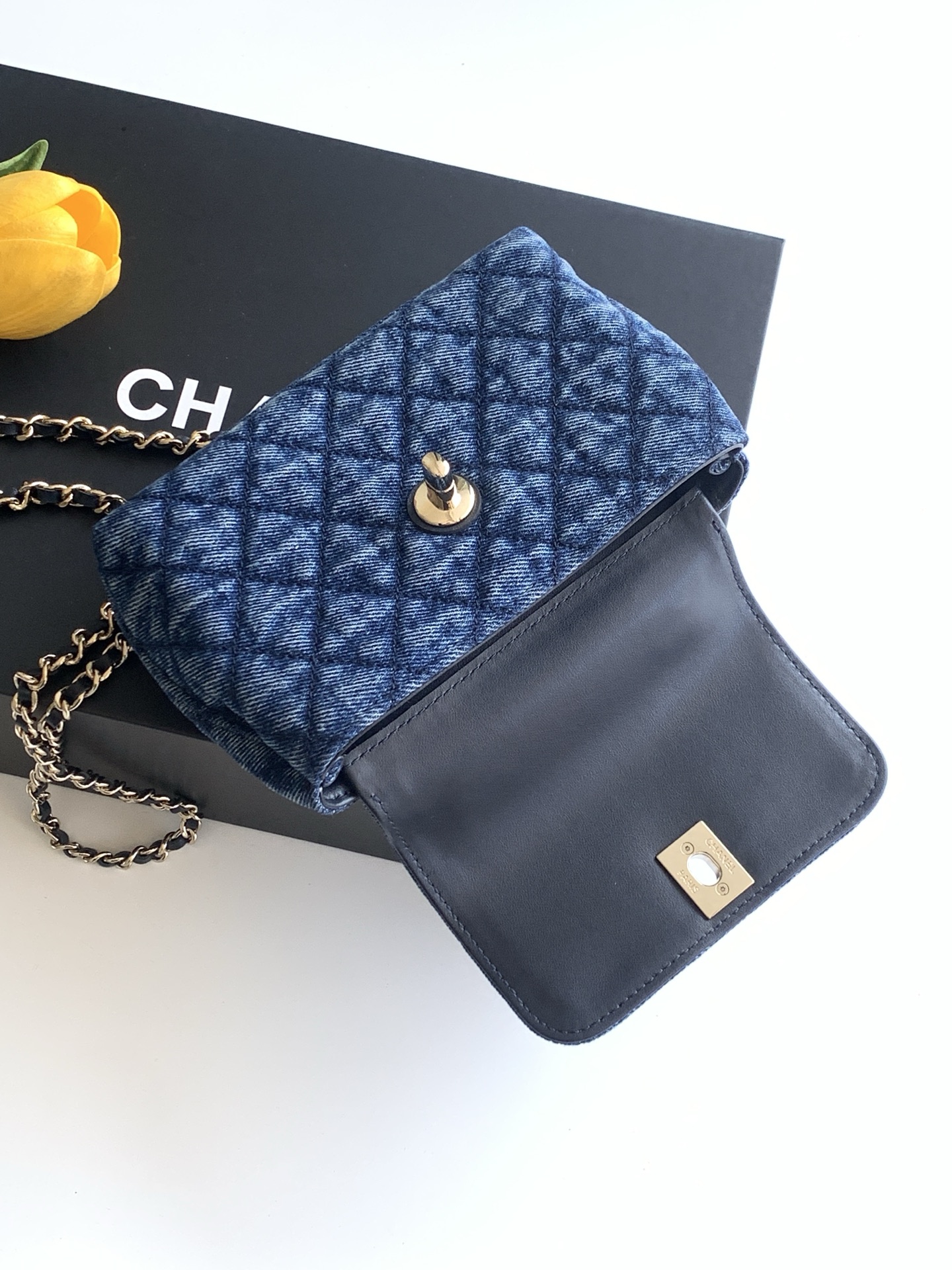 Chanel Style Blue Denim Top Handle Bag style reference detail image 7 from source 770393