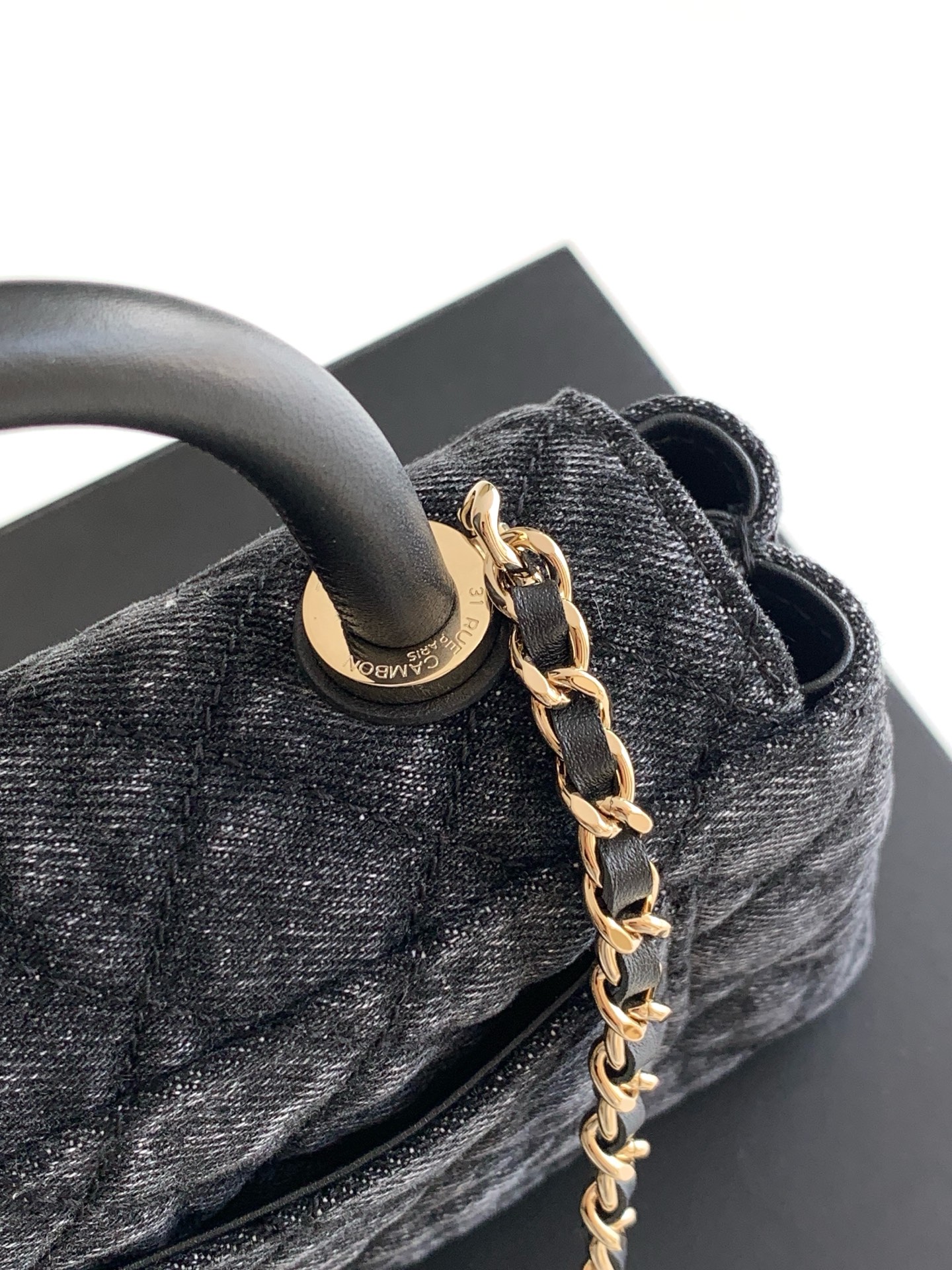 Chanel Style Black Denim Top Handle Bag style reference detail image 6 from source 770395
