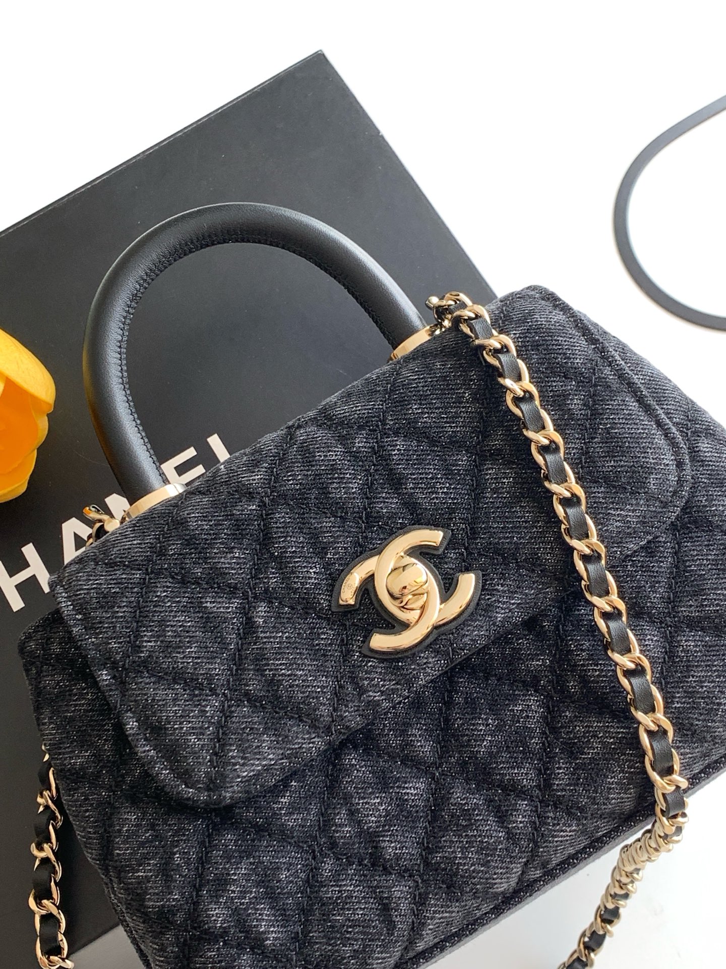 Chanel Style Black Denim Top Handle Bag style reference detail image 5 from source 770395
