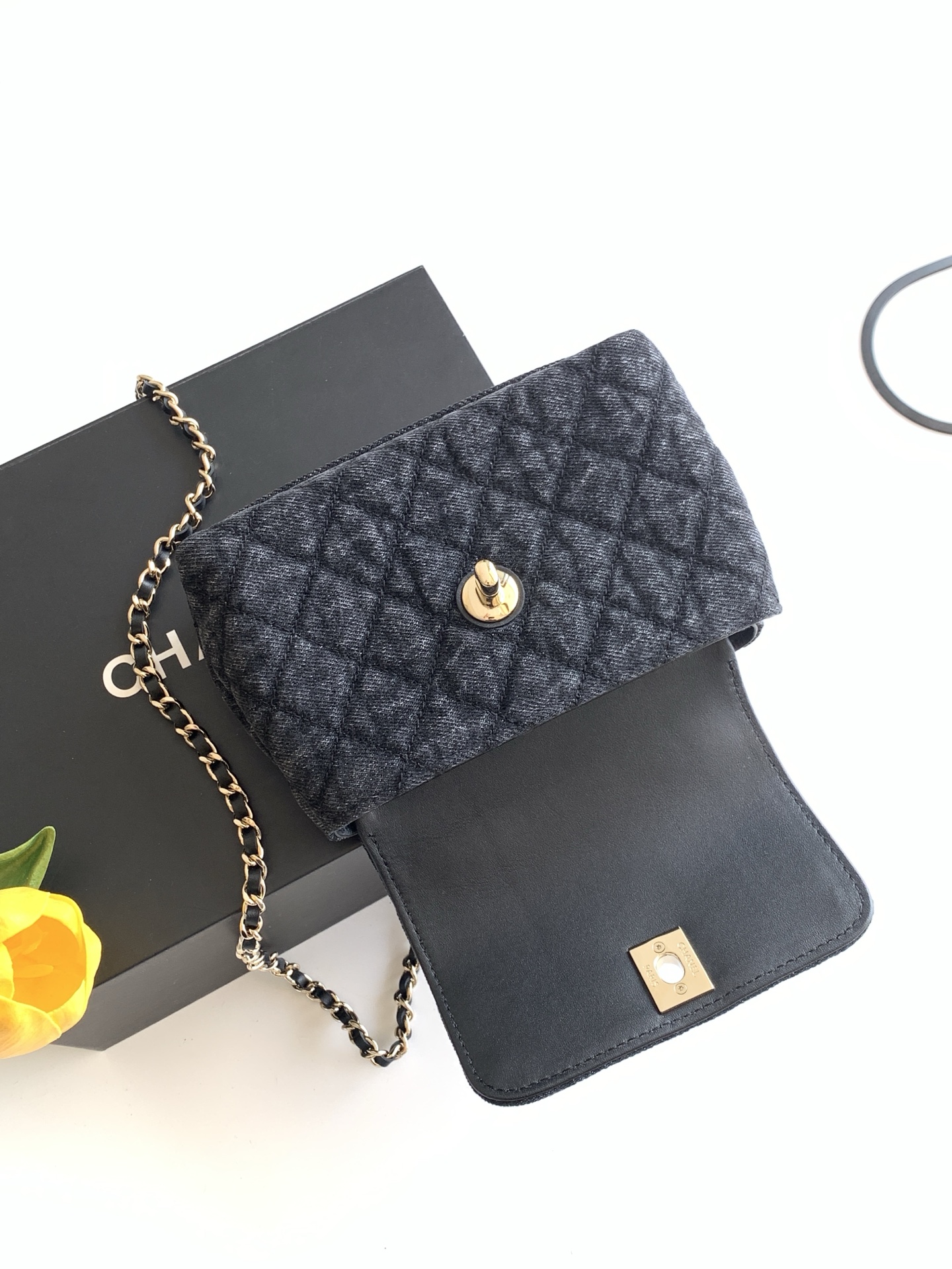 Chanel Style Black Denim Top Handle Bag style reference detail image 7 from source 770395