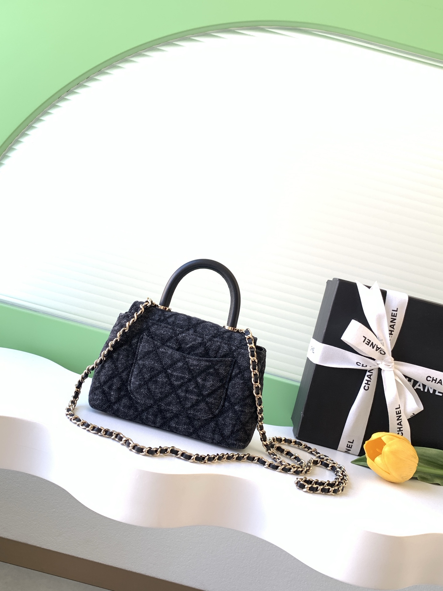 Chanel Style Black Denim Top Handle Bag style reference detail image 3 from source 770395