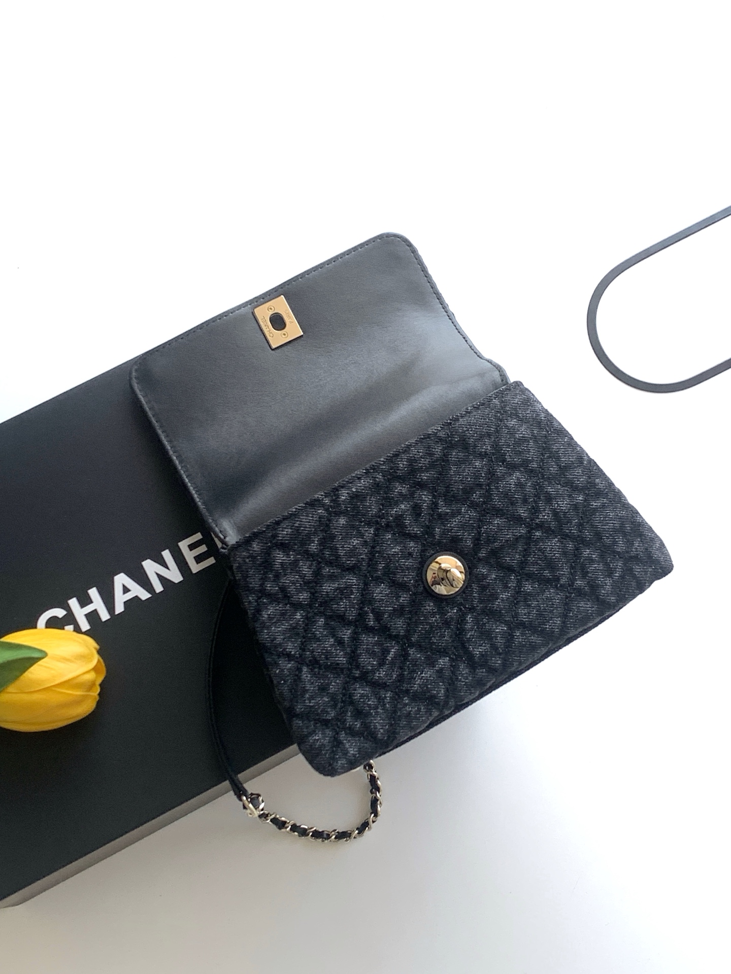 Chanel Style Black Denim Top Handle Bag style reference detail image 7 from source 770396