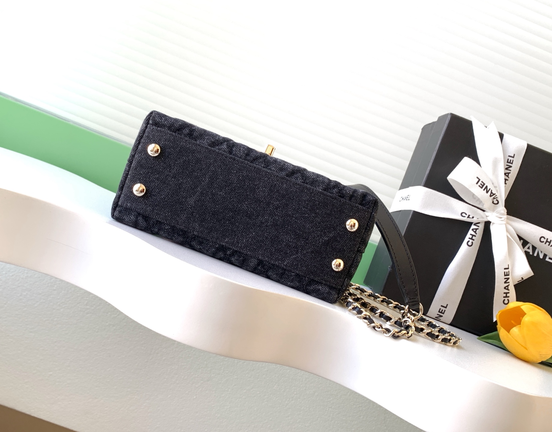 Chanel Style Black Denim Top Handle Bag style reference detail image 4 from source 770396