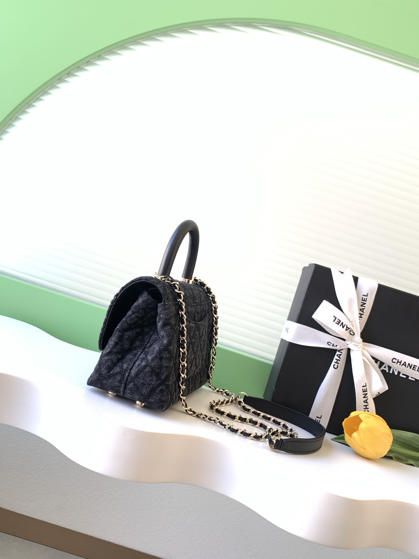 Chanel Style Black Denim Top Handle Bag Lookbook Reference image 2