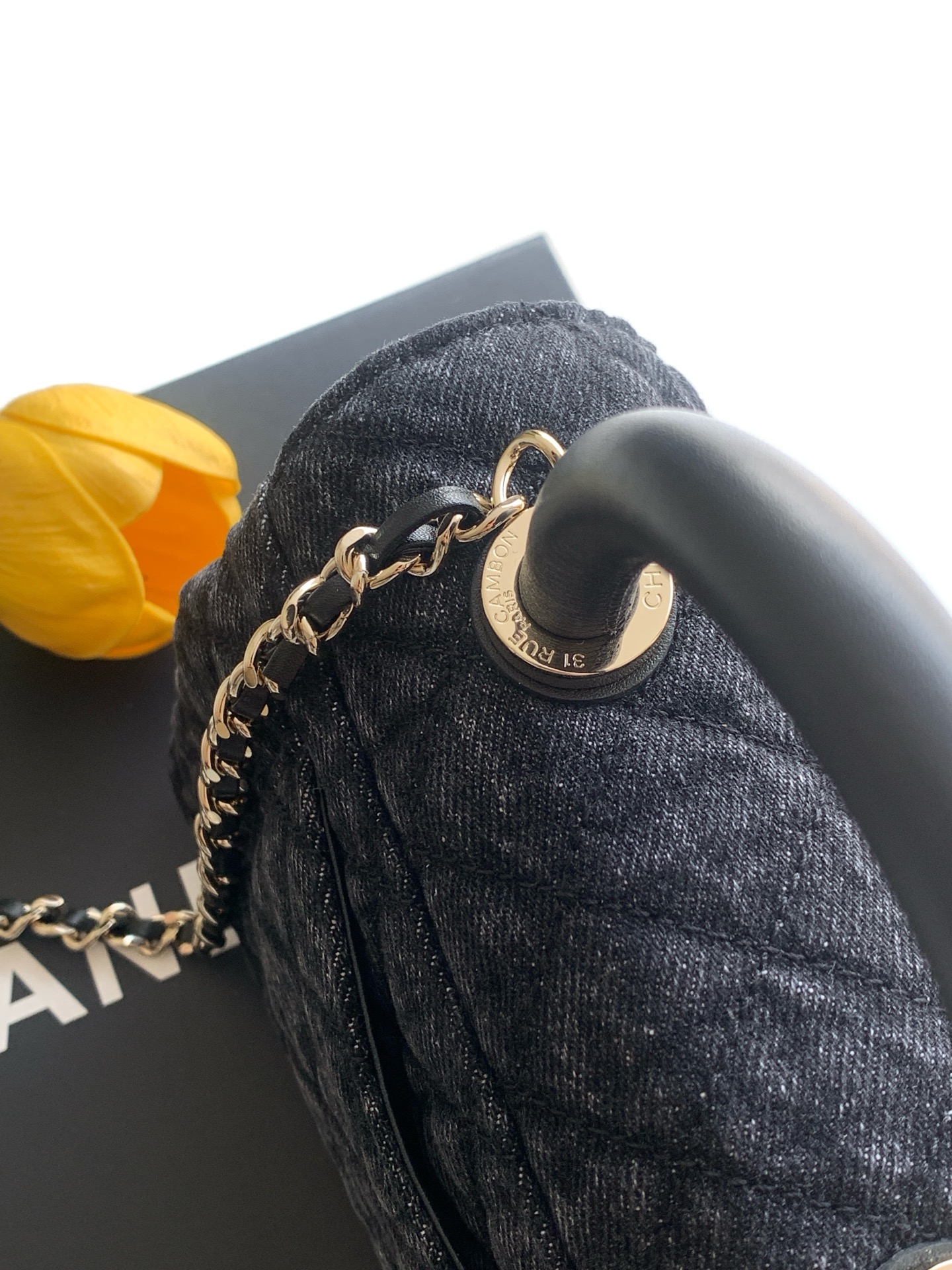 Chanel Style Black Denim Top Handle Bag style reference detail image 6 from source 770396