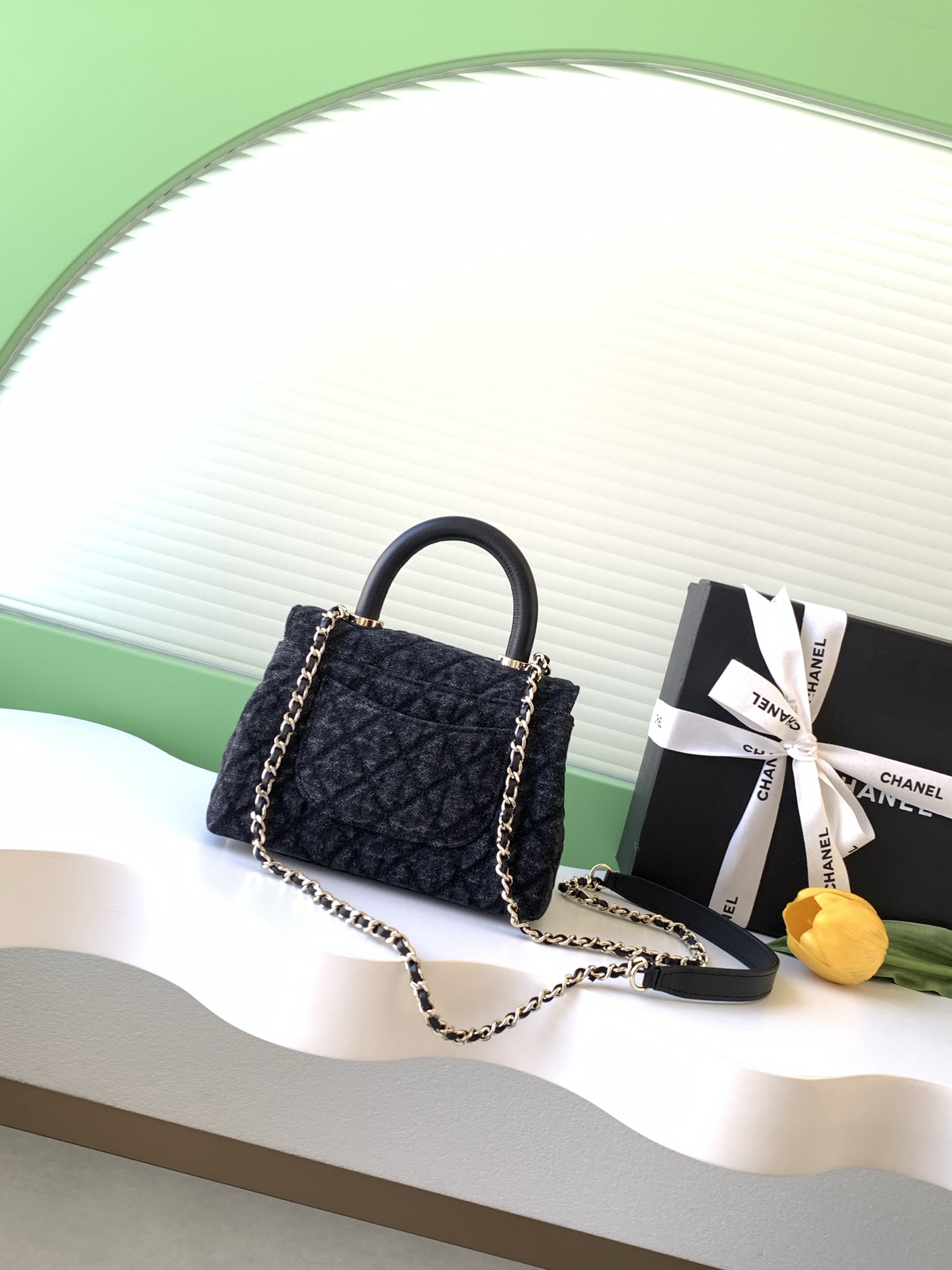 Chanel Style Black Denim Top Handle Bag style reference detail image 3 from source 770396
