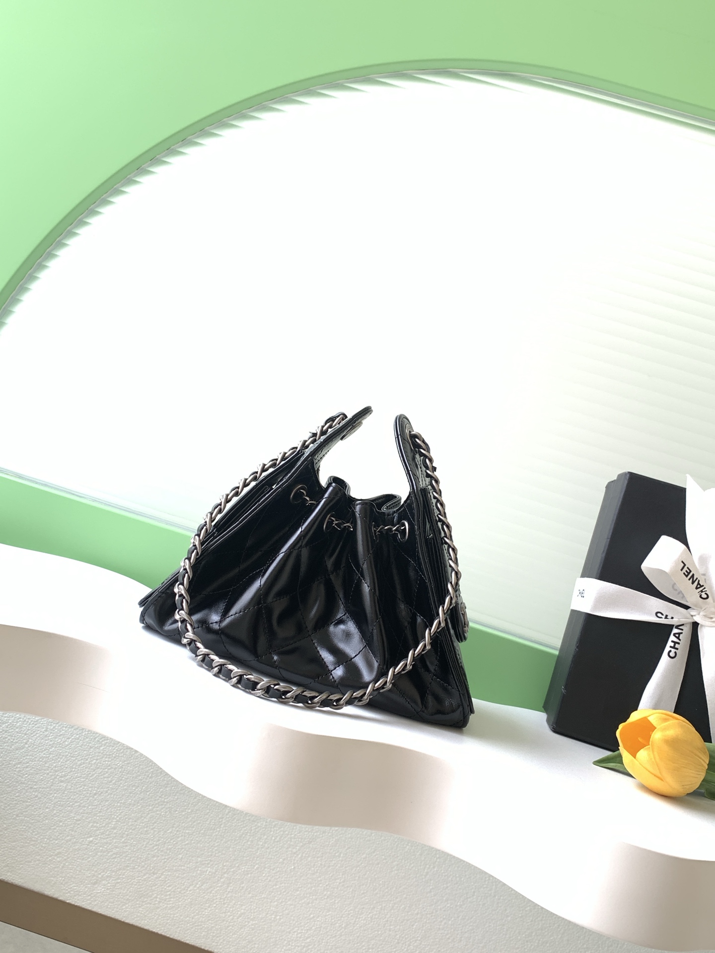 Chanel Style Black Leather Hobo Bag style reference detail image 3 from source 776555