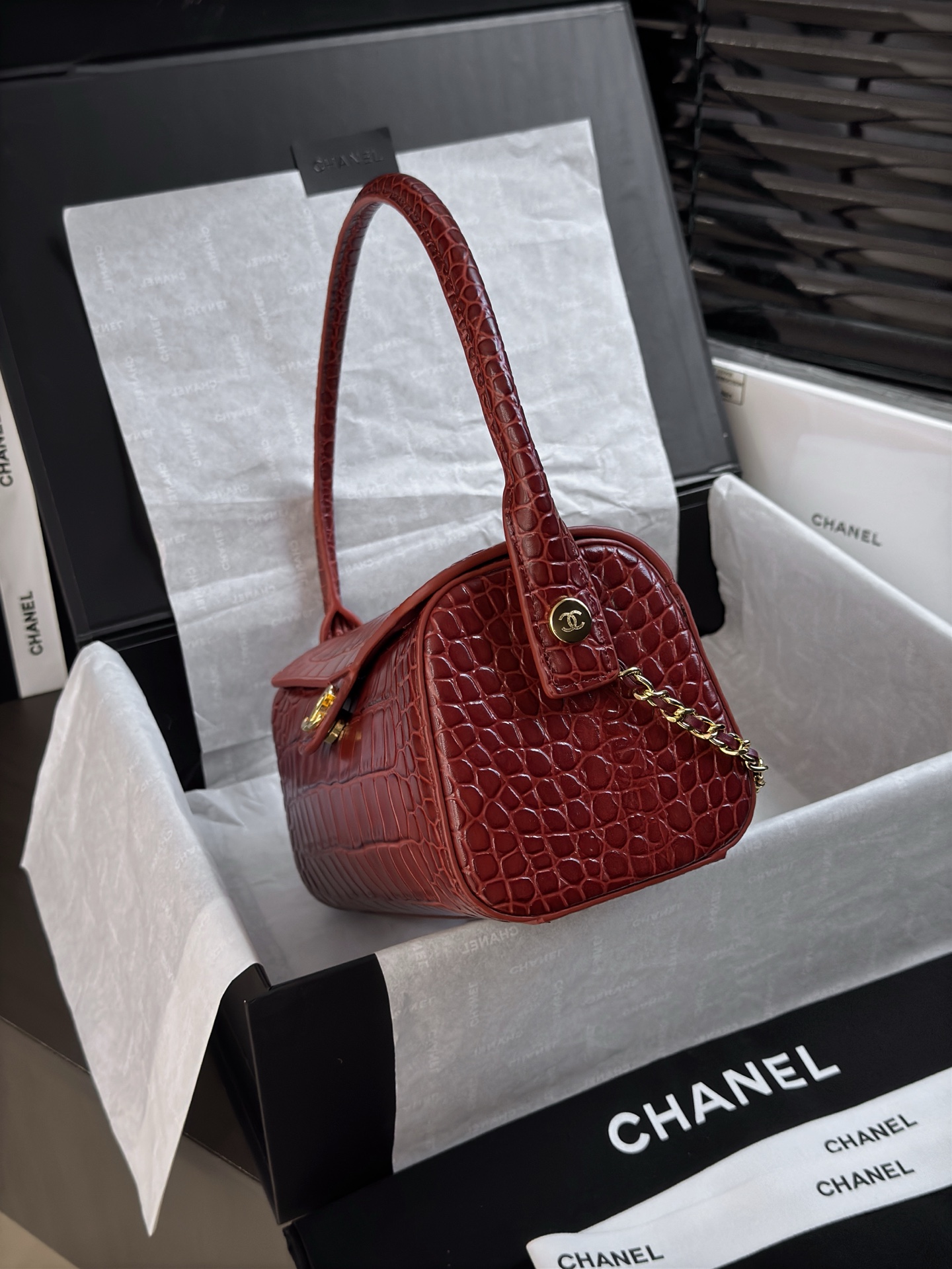 Chanel Crocodile Embossed Leather Long Flap Should