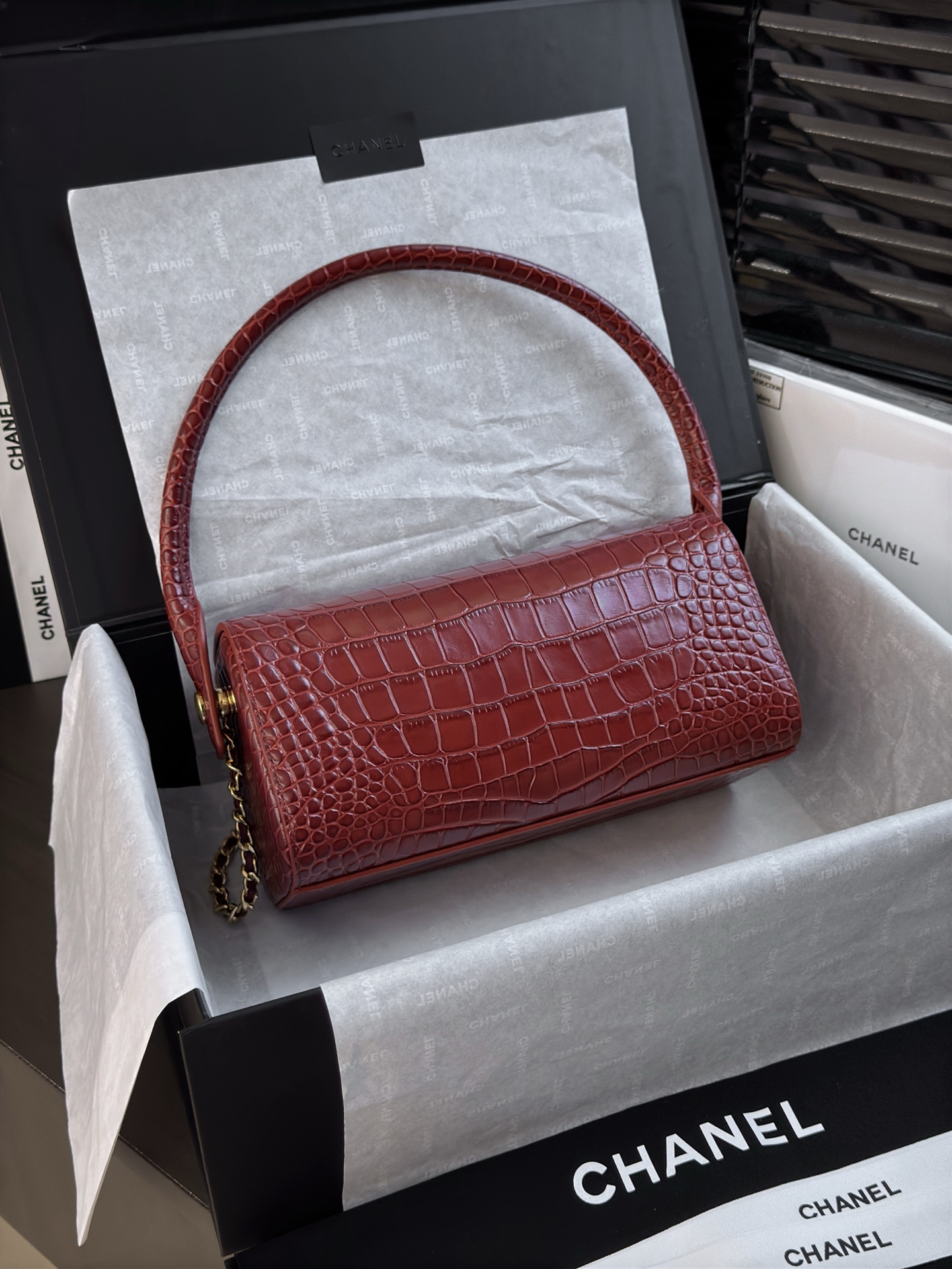 Chanel Crocodile Embossed Leather Long Flap Should
