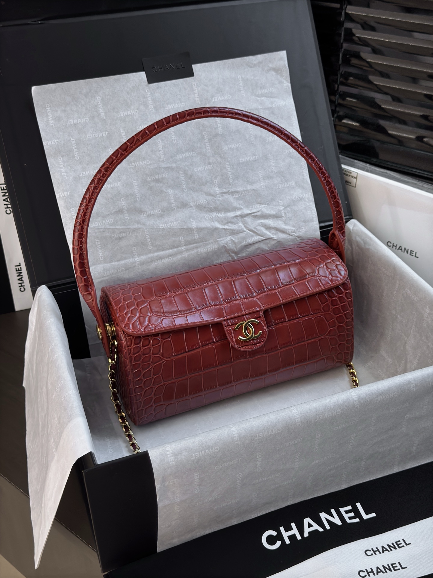 Chanel Crocodile Embossed Leather Long Flap Should