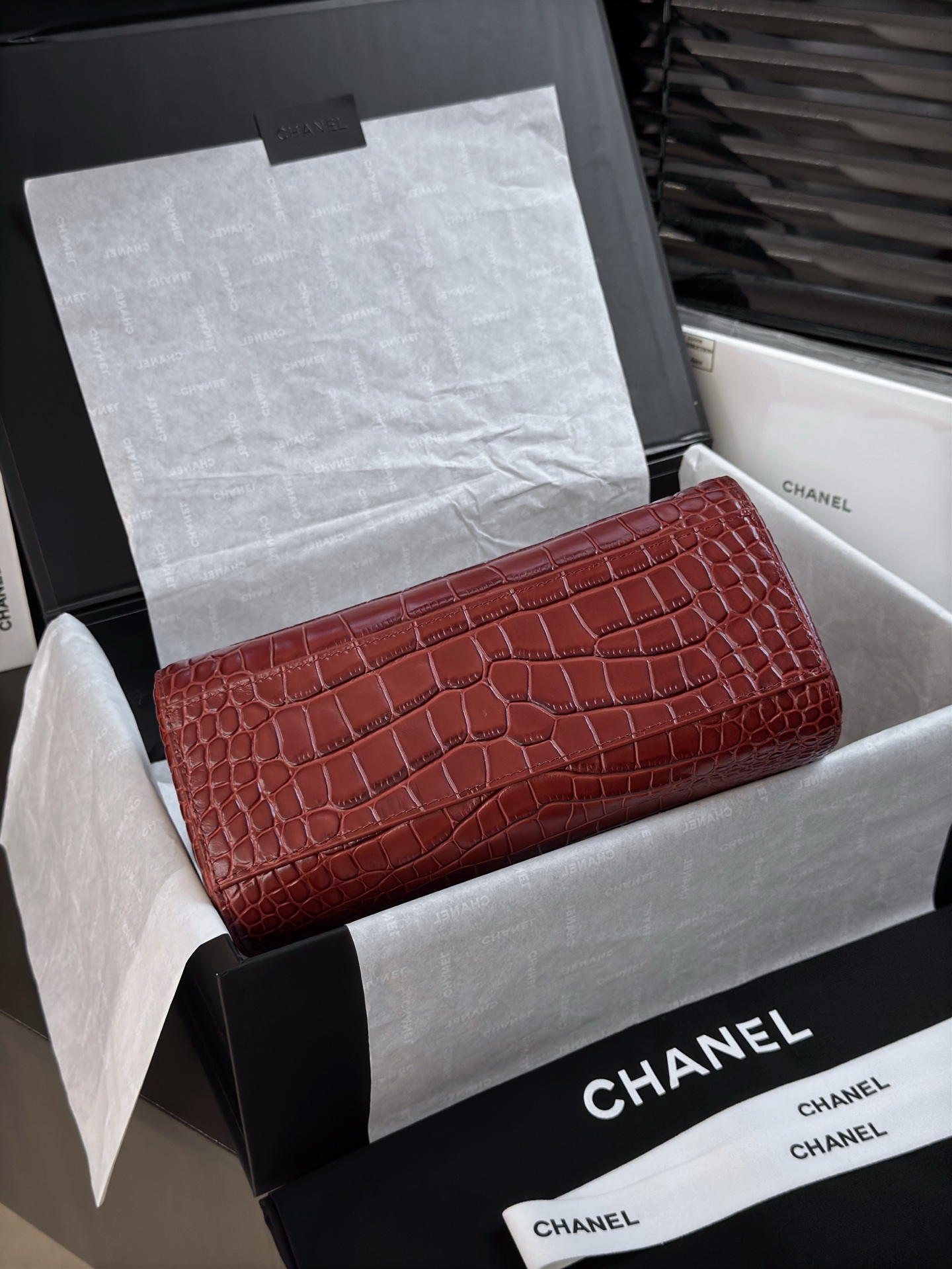 Chanel Crocodile Embossed Leather Long Flap Should