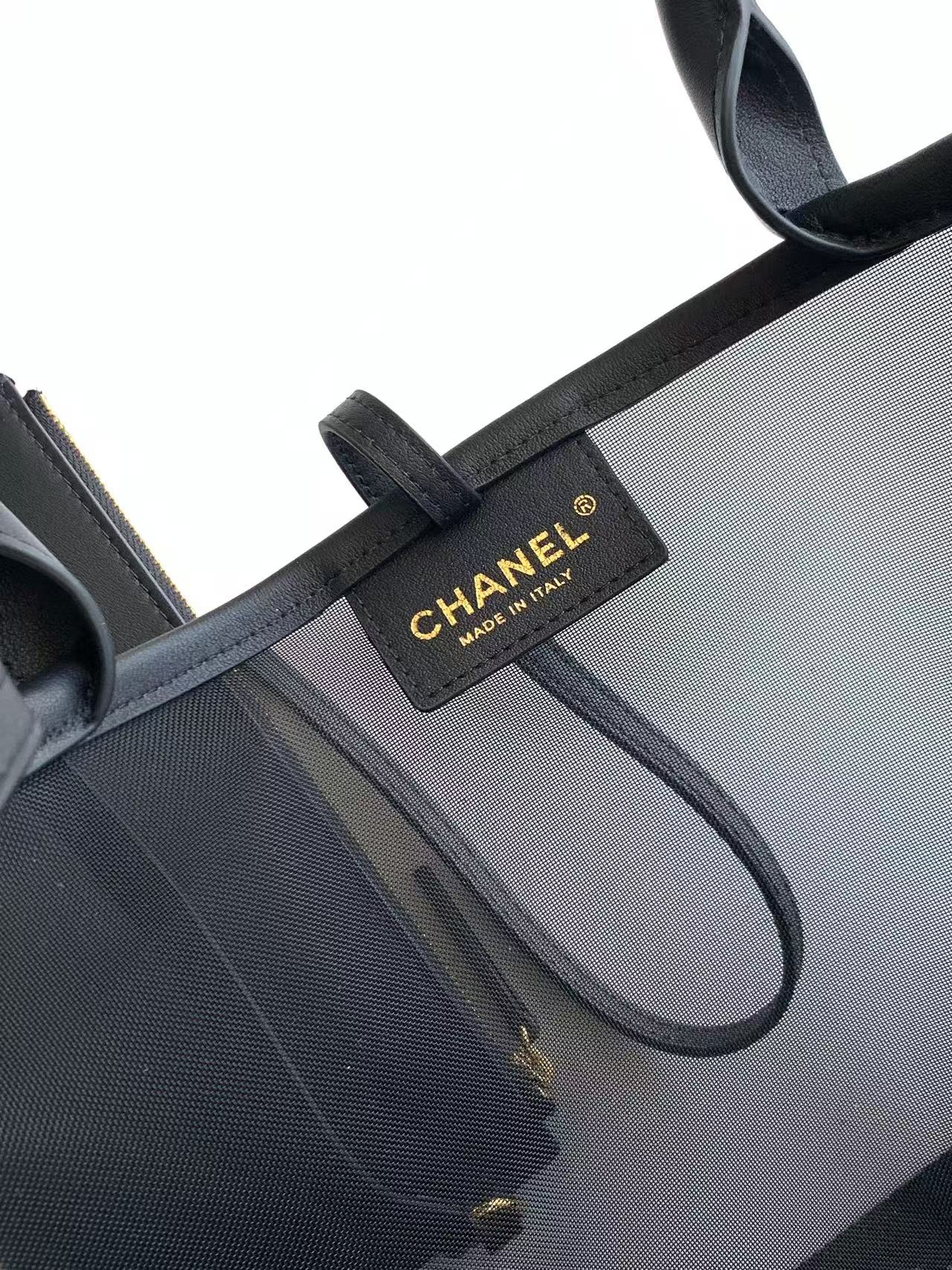 Chanel Mesh Embroidery Bucket Tote Bag