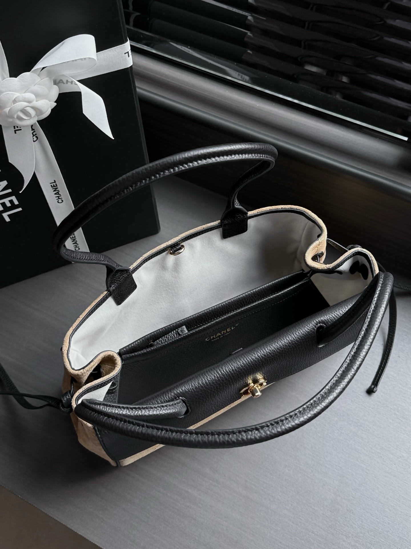 CHANEL Quilted Suede & Caviar Leather Shoulder Bag