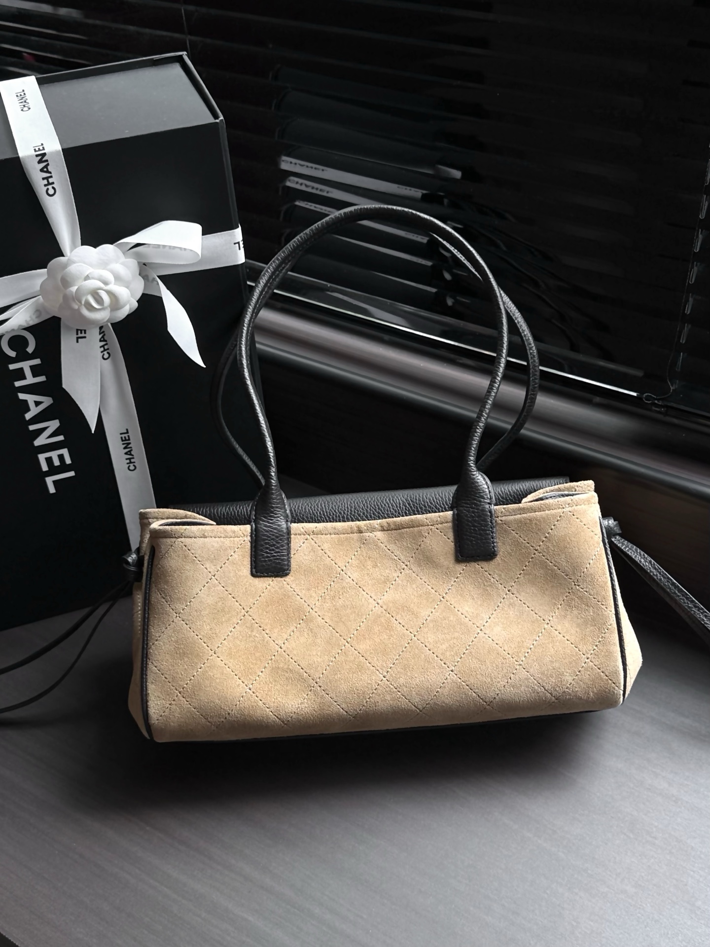 CHANEL Quilted Suede & Caviar Leather Shoulder Bag