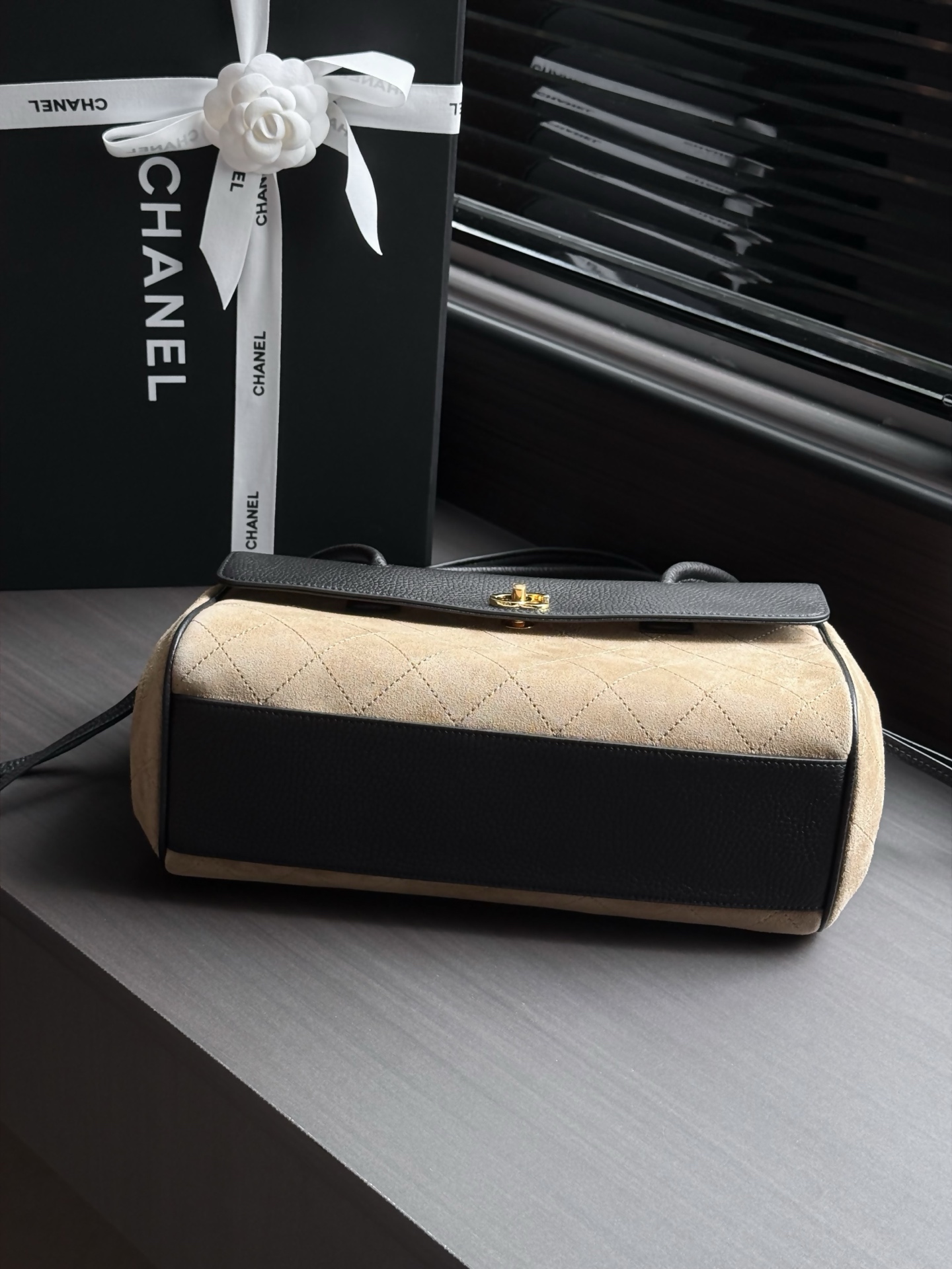 CHANEL Quilted Suede & Caviar Leather Shoulder Bag