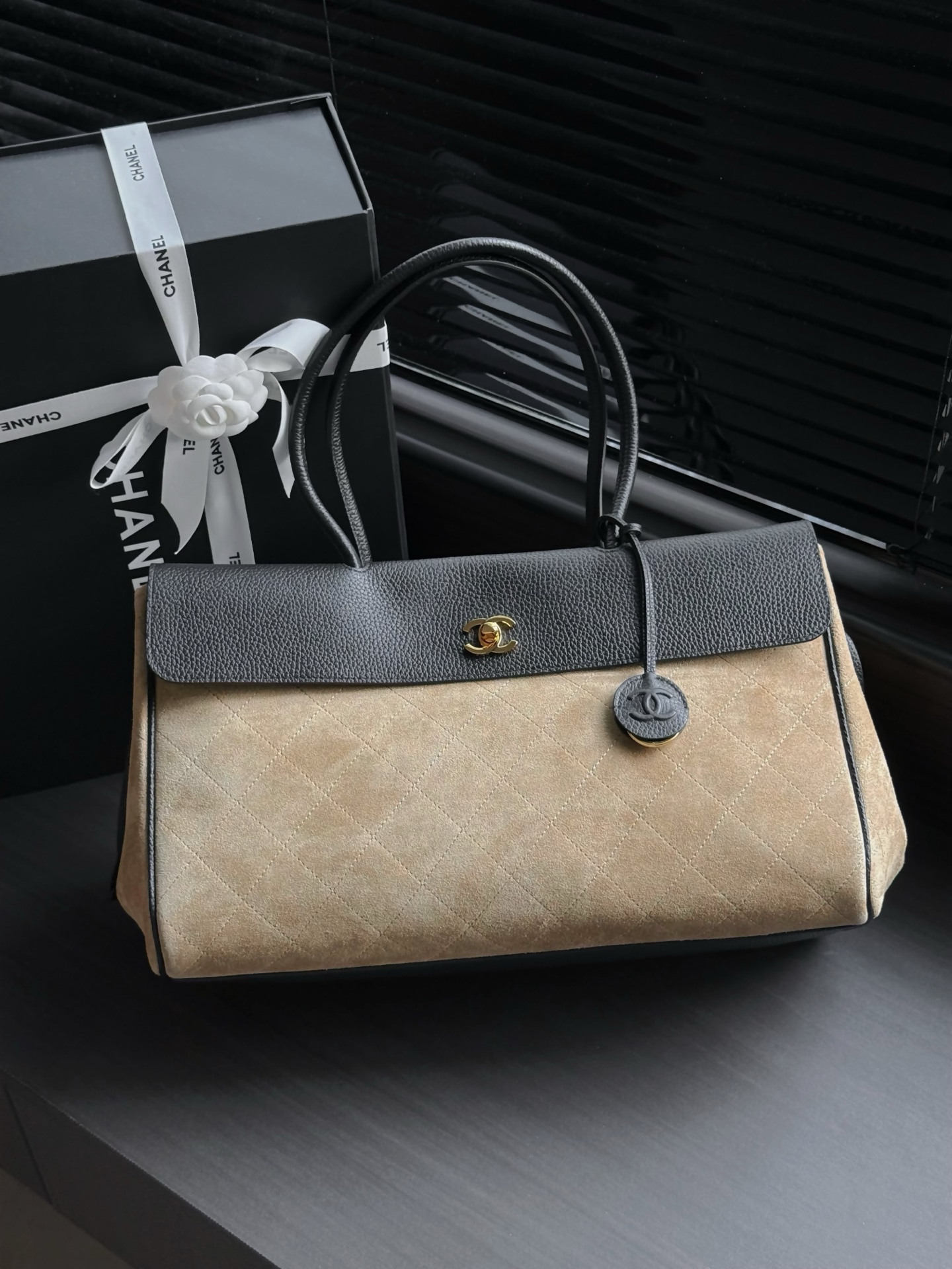 CHANEL Quilted Suede & Caviar Leather Shoulder Bag