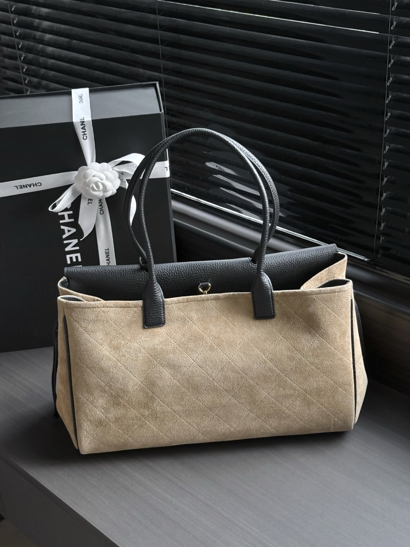 CHANEL Quilted Suede & Caviar Leather Shoulder Bag