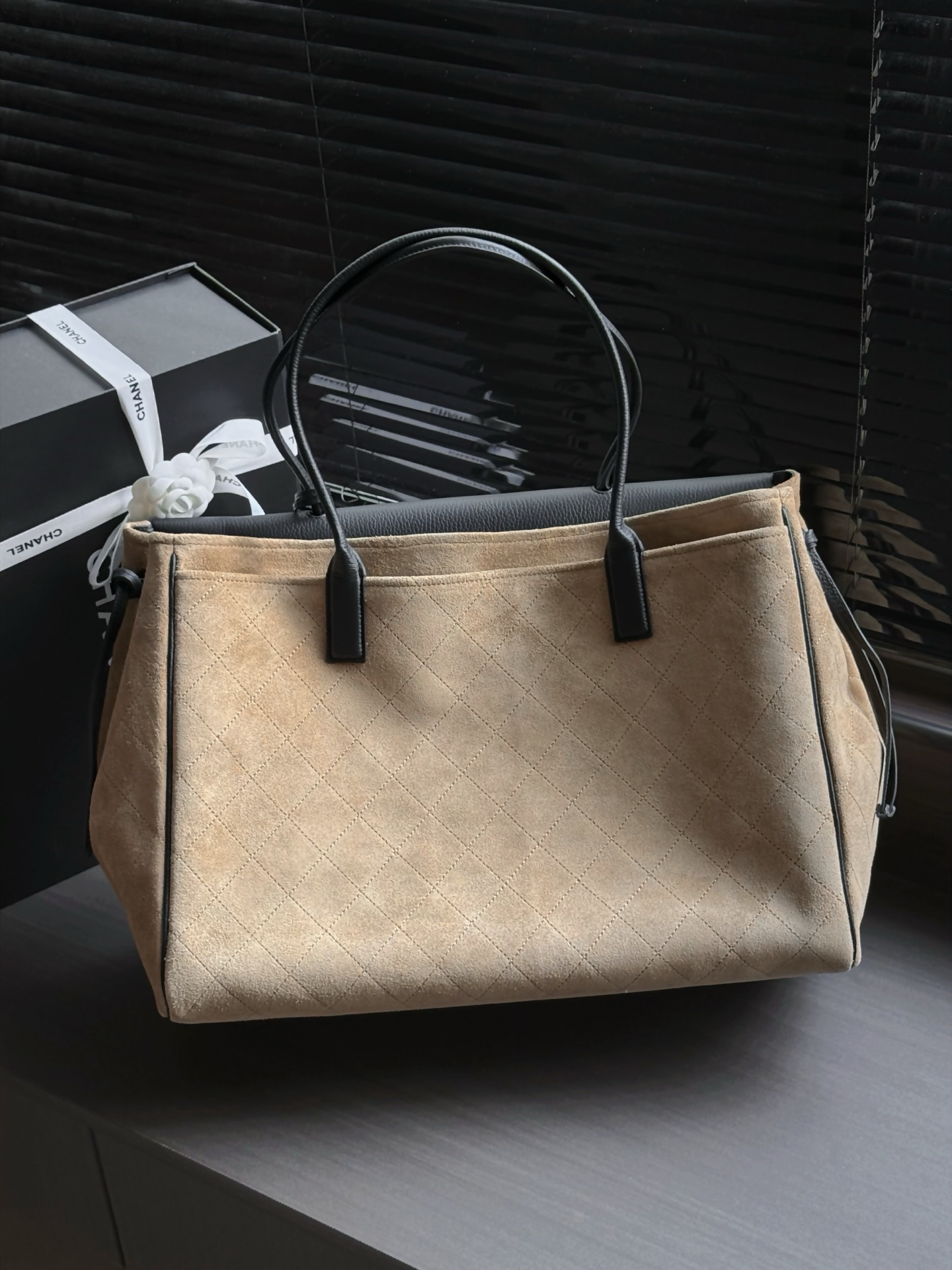 CHANEL Quilted Suede & Caviar Leather Shoulder Bag