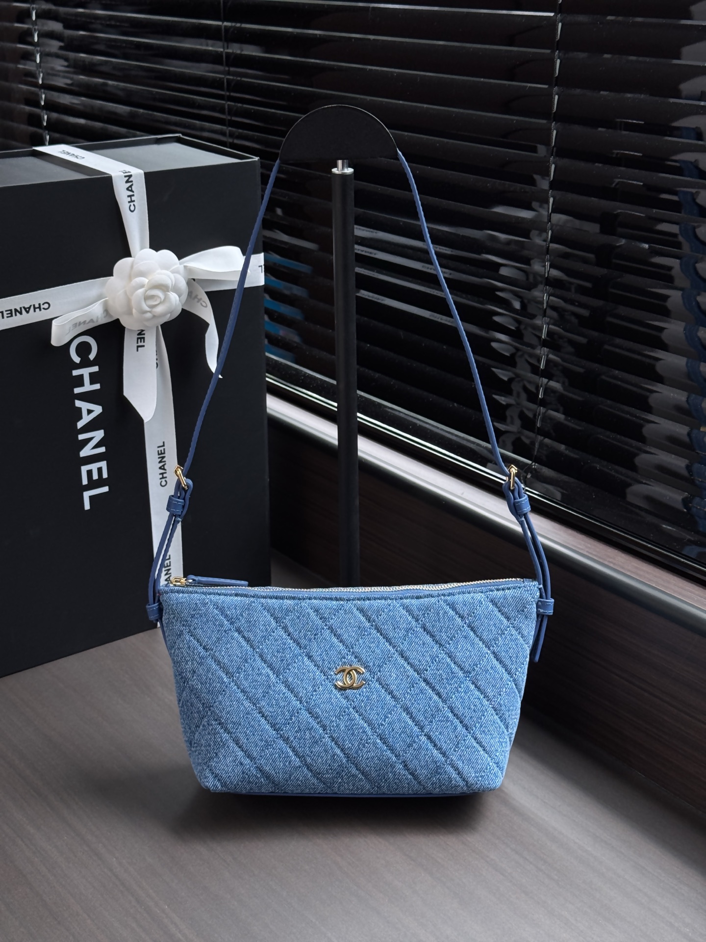 Chanel Denim Diagonal Quilted Hobo Shoulder Bag