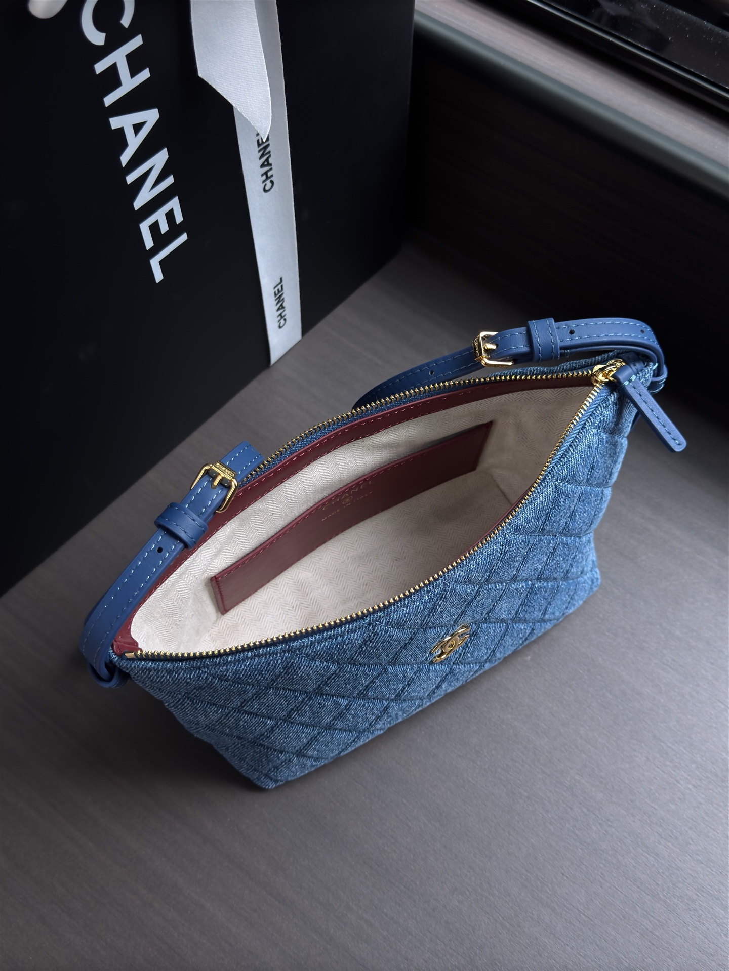 Chanel Denim Diagonal Quilted Hobo Shoulder Bag