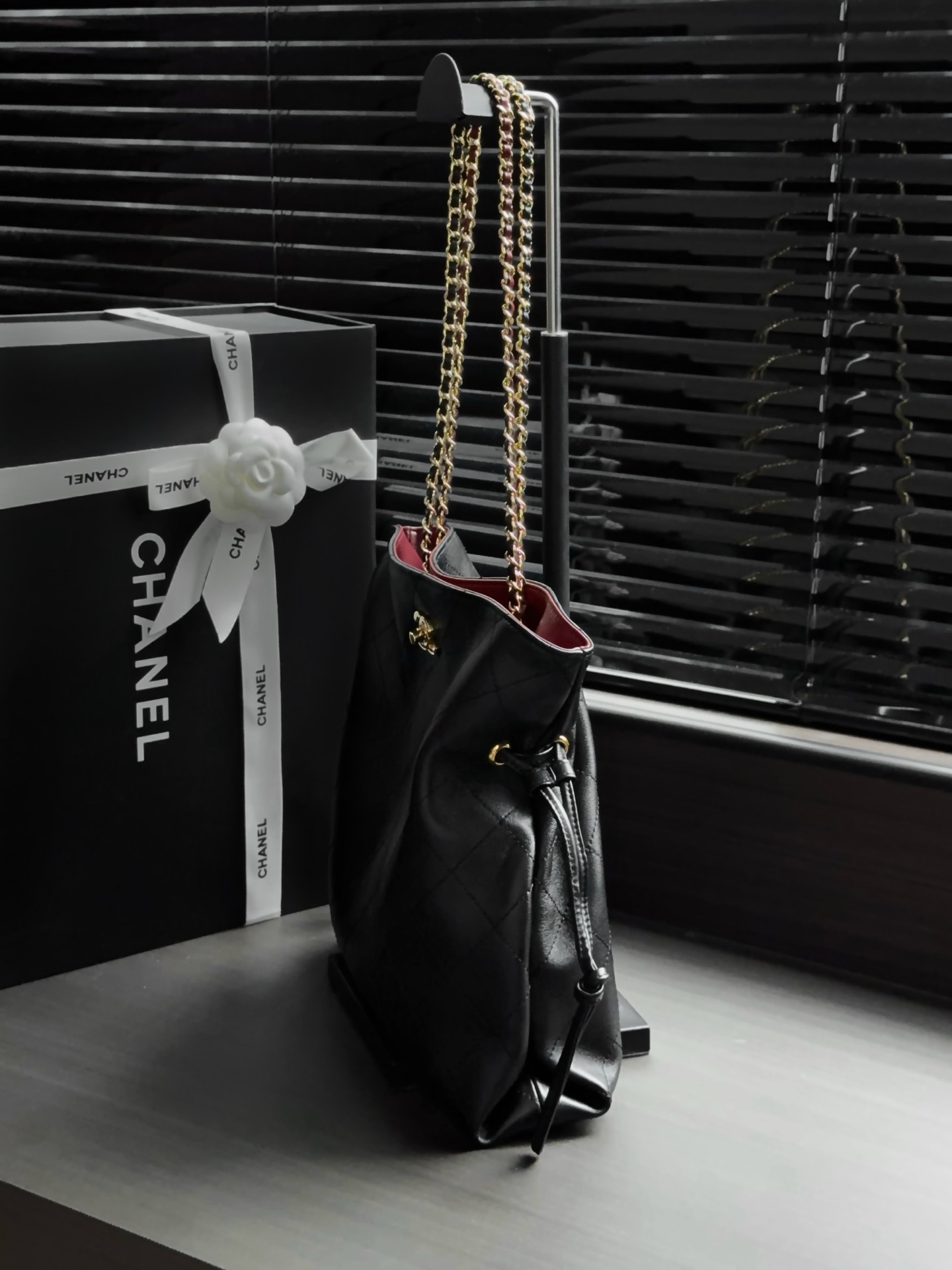 Chanel Black Quilted Chain Tote Bag