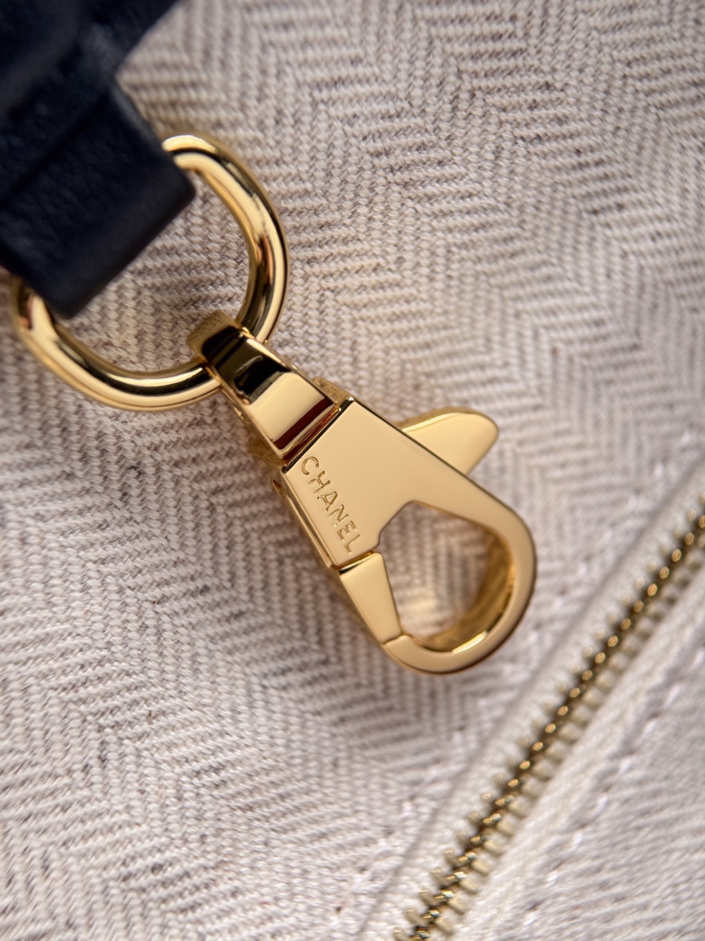 Chanel Cream Striped CC Logo Tote Bag