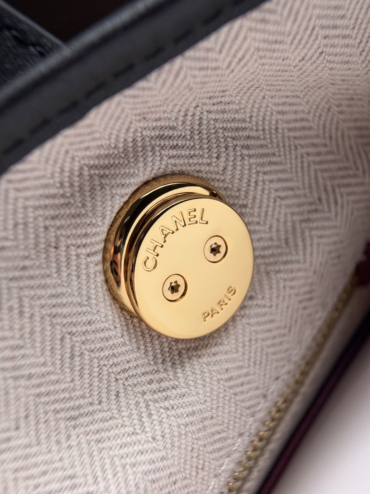 Chanel Cream Striped CC Logo Tote Bag