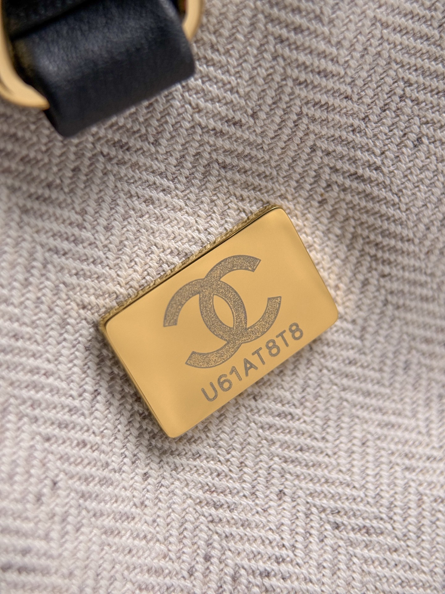 Chanel Cream Striped CC Logo Tote Bag