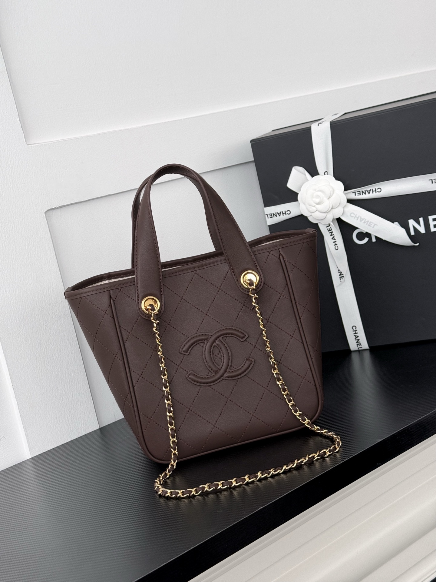 Chanel Brown Quilted CC Logo Tote Bag