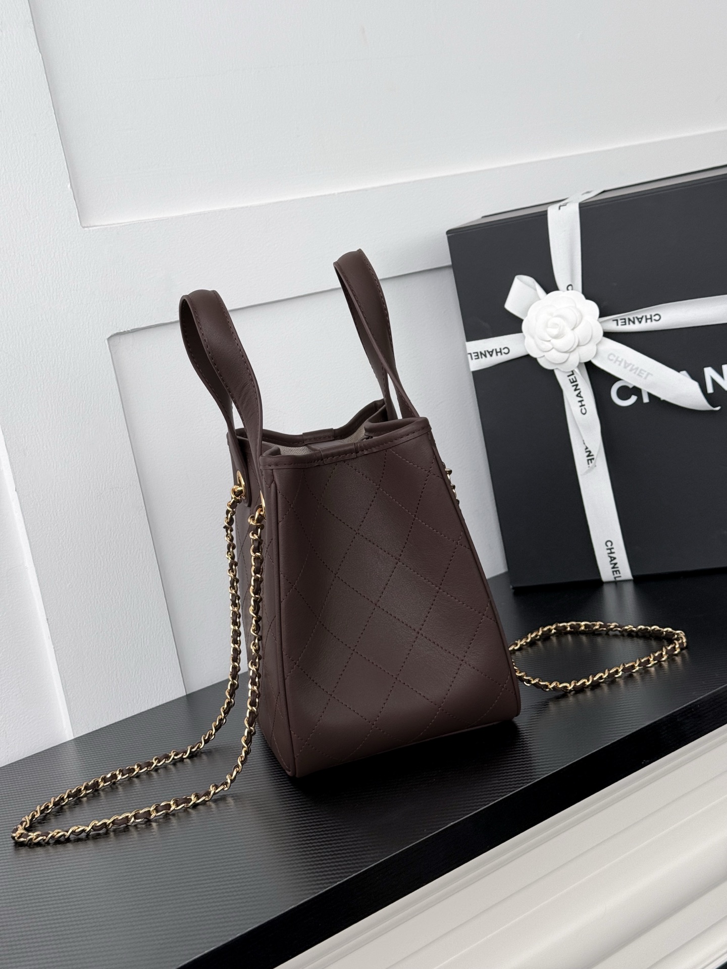 Chanel Brown Quilted CC Logo Tote Bag