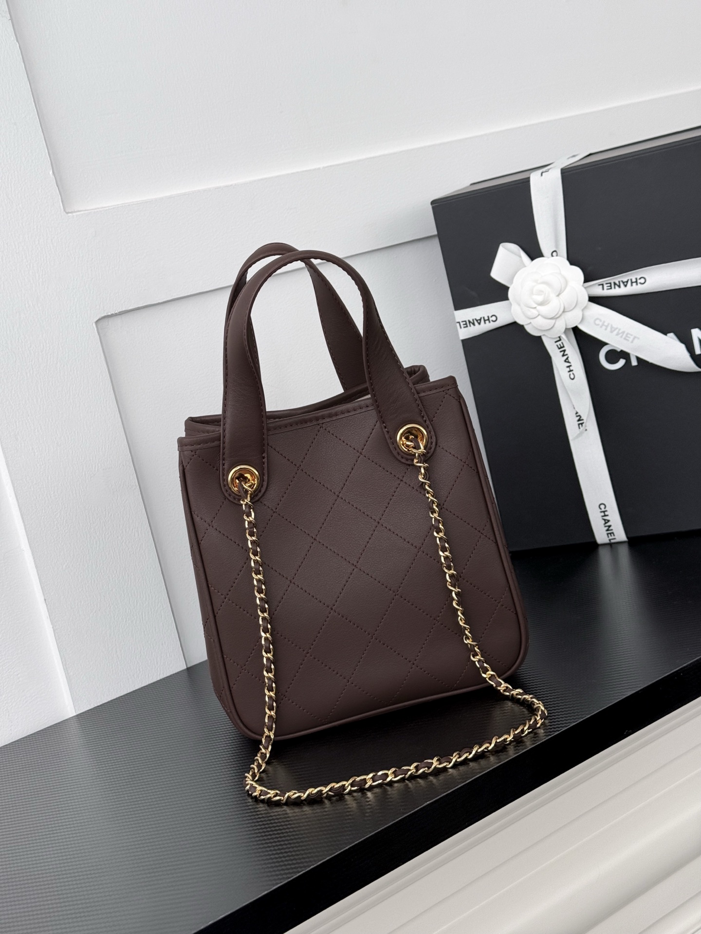 Chanel Brown Quilted CC Logo Tote Bag