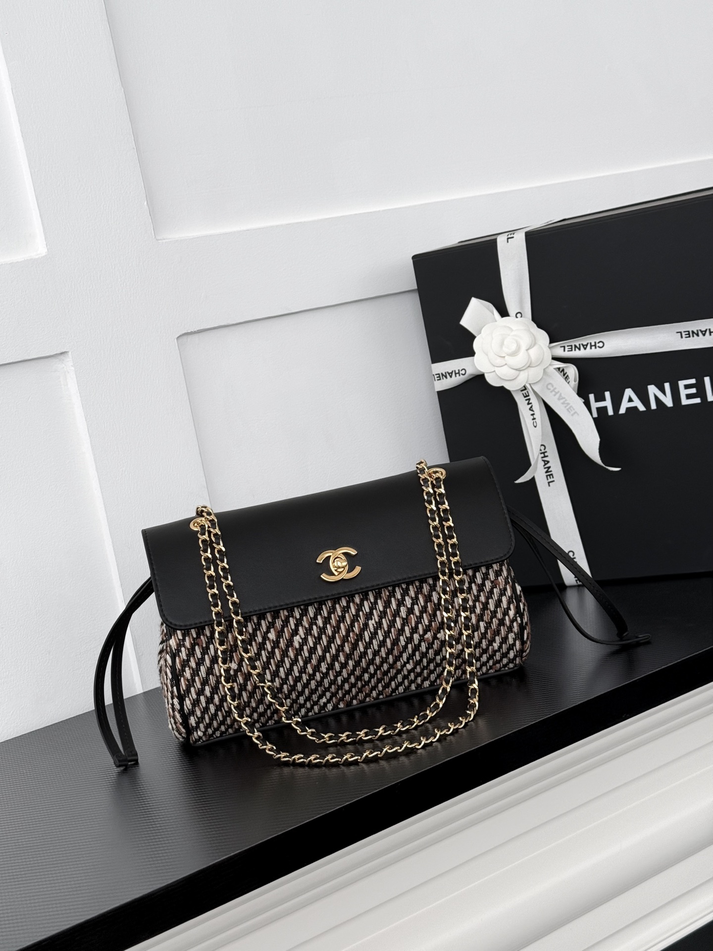 Chanel Black Patterned Flap Shoulder Bag