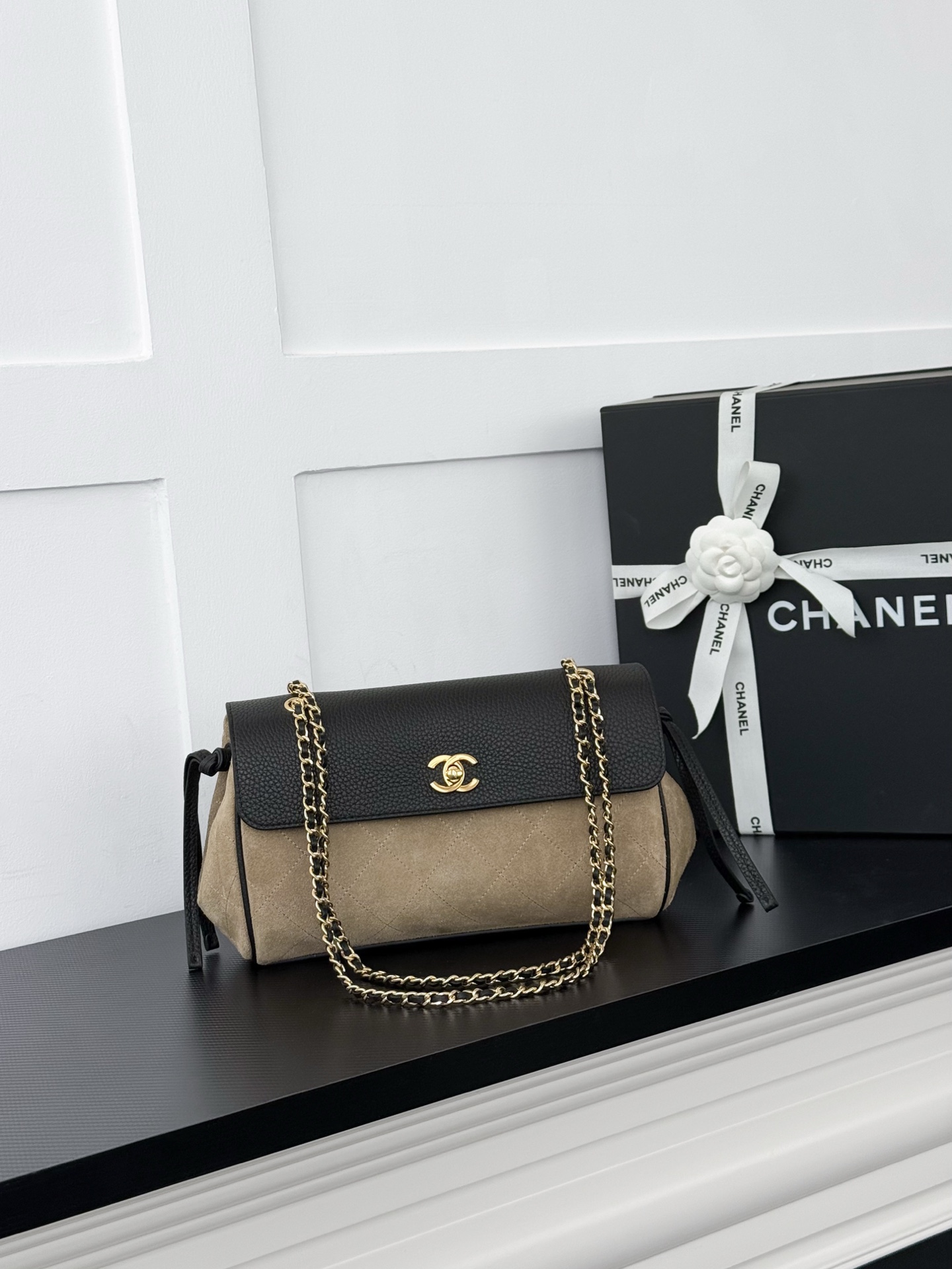 Chanel Beige Contrast Flap Shoulder Bag