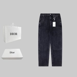 Dior Clothing Pants & Trousers Unisex Cotton Denim Genuine Leather