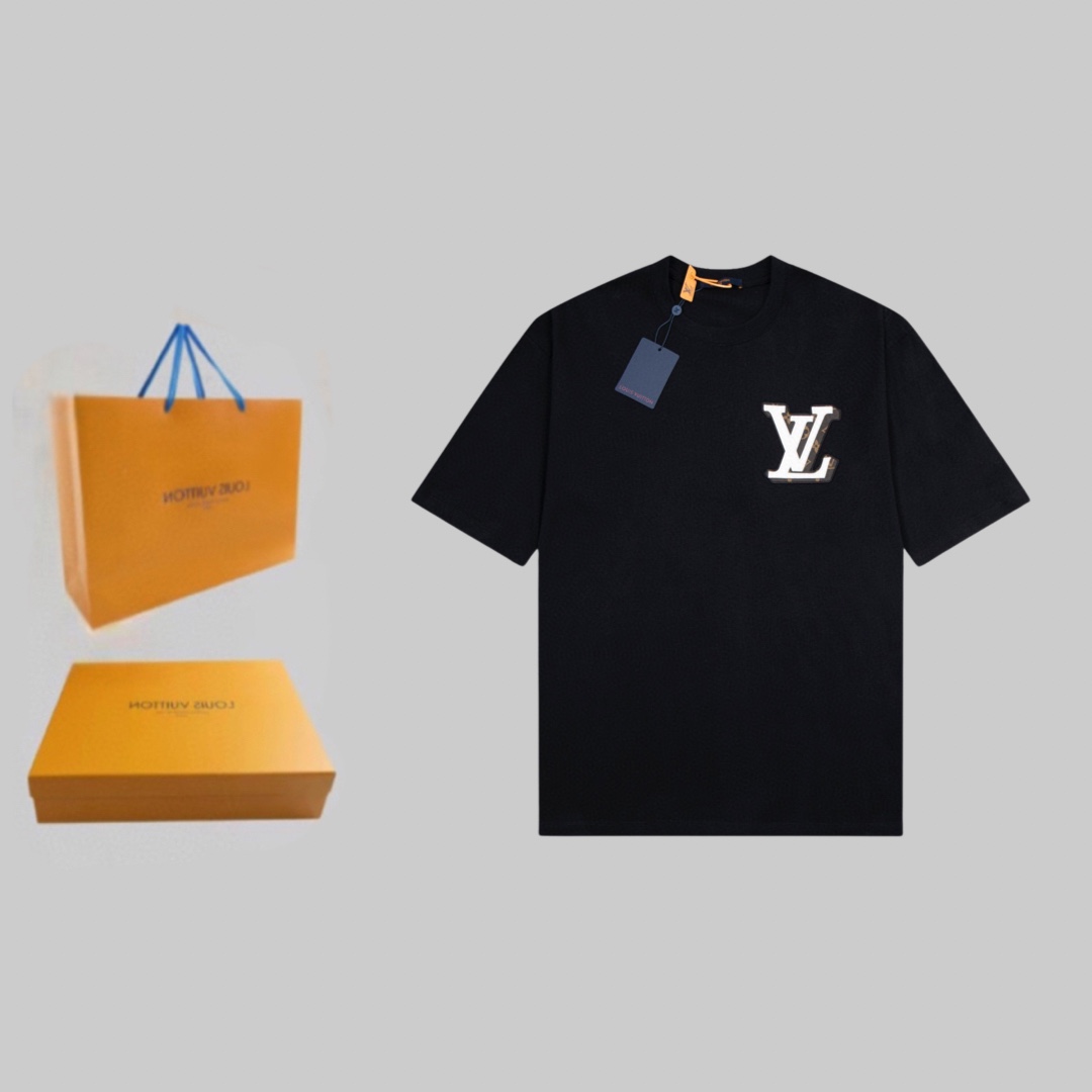 Louis Vuitton Clothing T-Shirt Embroidery Cotton Knitting Short Sleeve