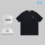 Loewe Wholesale
 Clothing T-Shirt Black White Embroidery Unisex Combed Cotton Fashion Short Sleeve