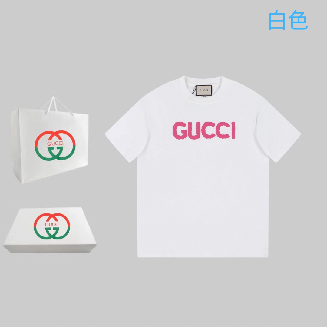 Gucci Clothing T-Shirt Black White Printing Unisex