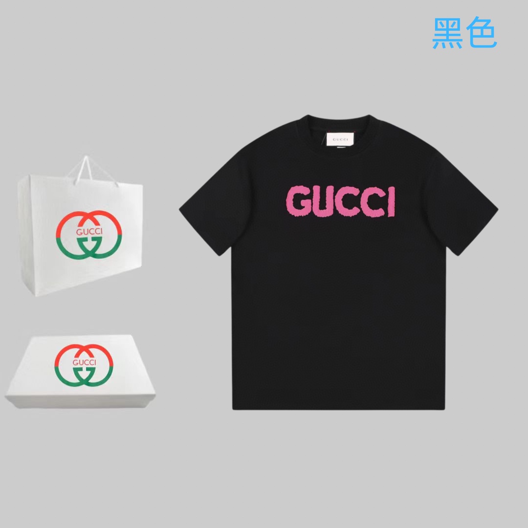 Gucci Clothing T-Shirt Black White Printing Unisex